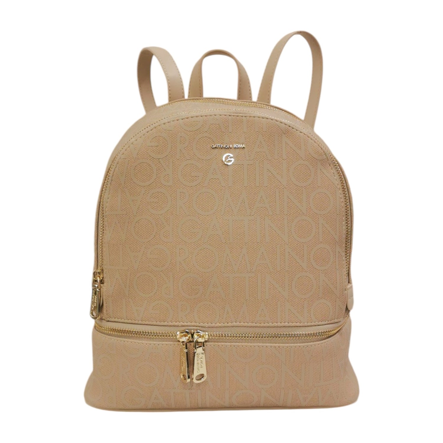 Gattinoni Roma Zaino Donna Stampa Logo All Over in Colore Beige con Doppia Zip