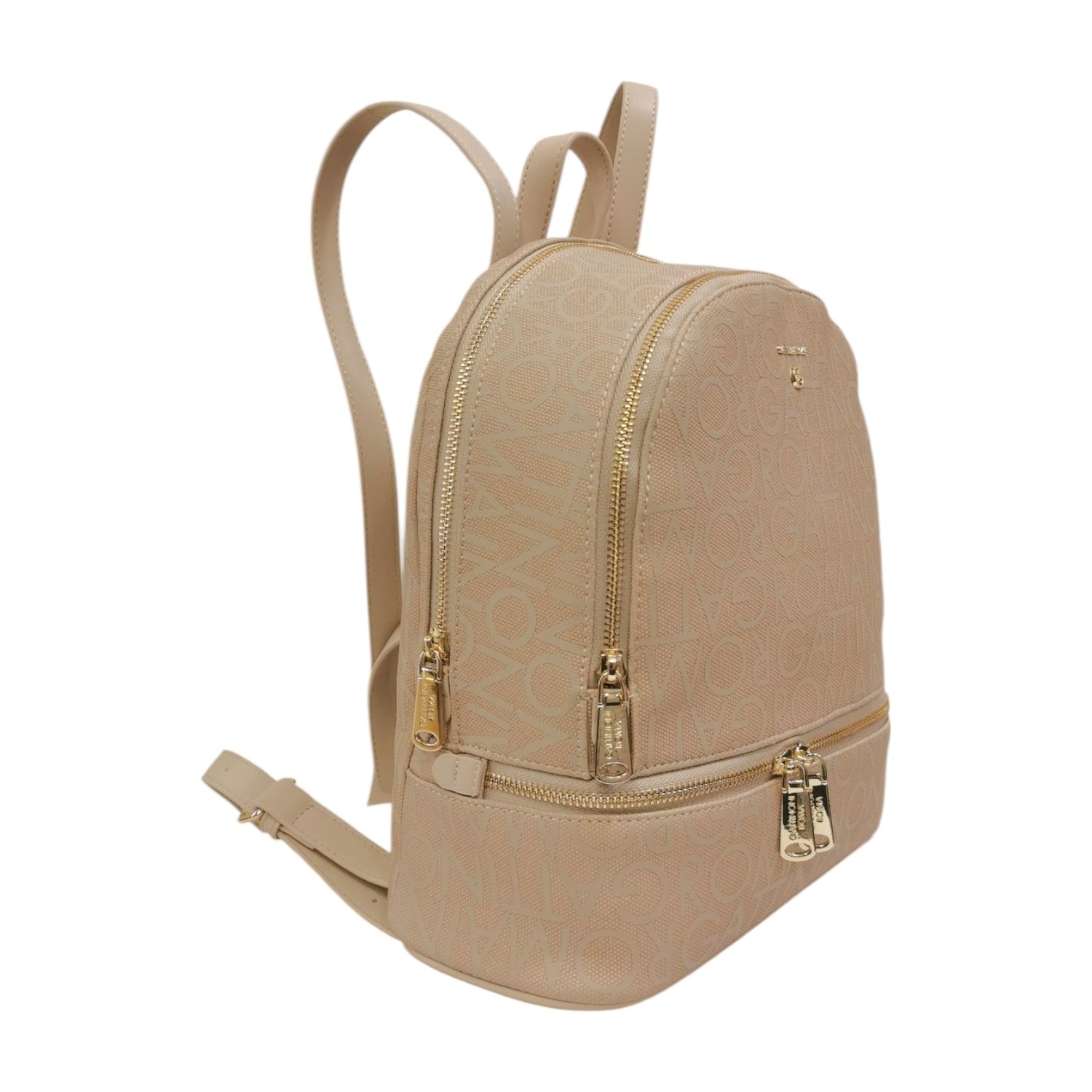 Gattinoni Roma Zaino Donna Stampa Logo All Over in Colore Beige con Doppia Zip