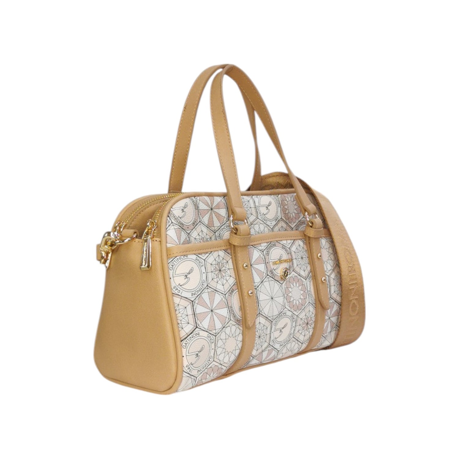 Gattinoni Roma Bauletto Donna con Doppia Zip e Chiusura con Bottone in Stampa Teodosia Nudo e Tracolla in Tessuto Logata