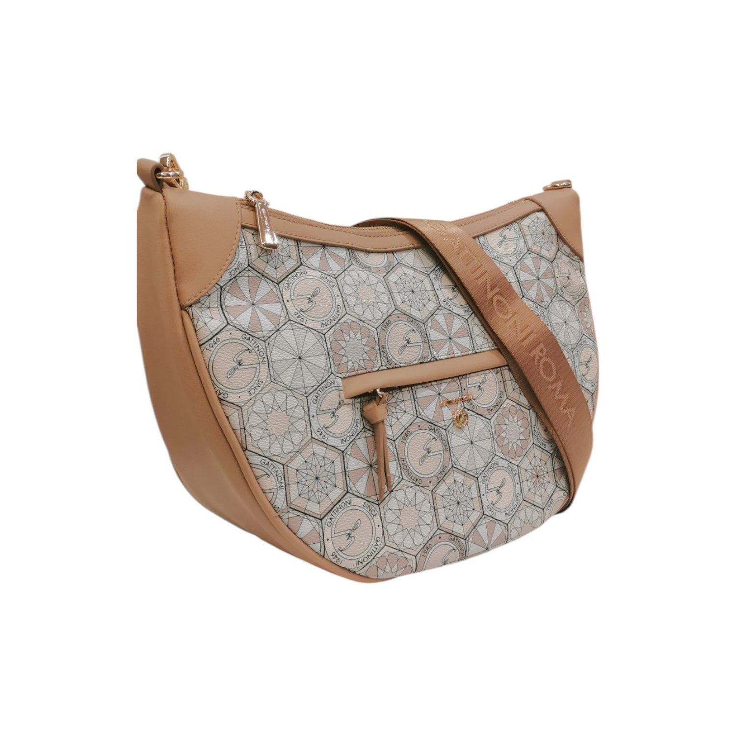 Gattinoni Roma Mezzaluna Donna in Stampa Teodosia Nude e Tracolla in Tessuto Logato con Chiusura con Zip