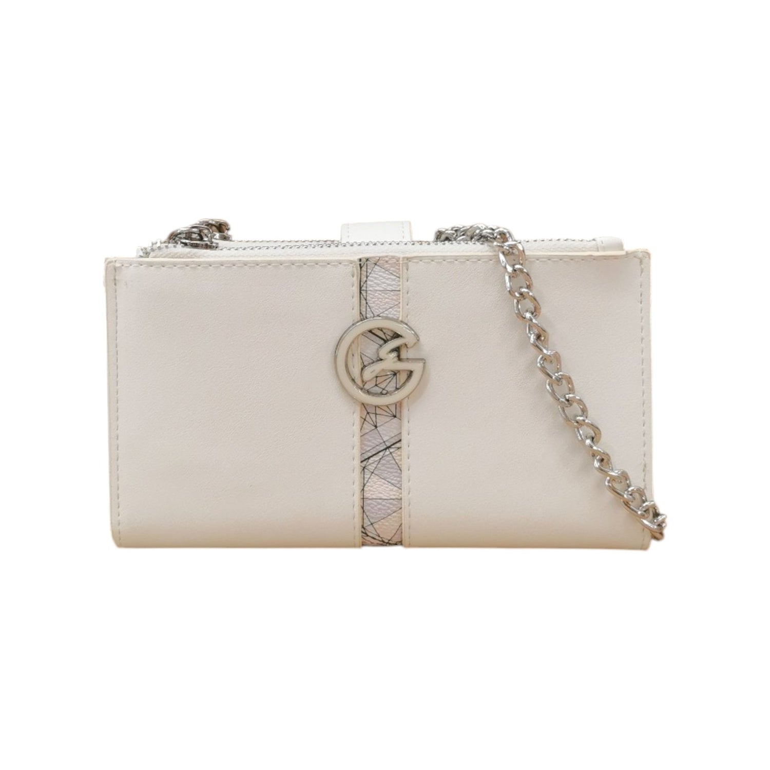 Gattinoni Roma Portafoglio-Pochette Donna con Logo Frontale in Ecopelle Bianco con Catena Argento