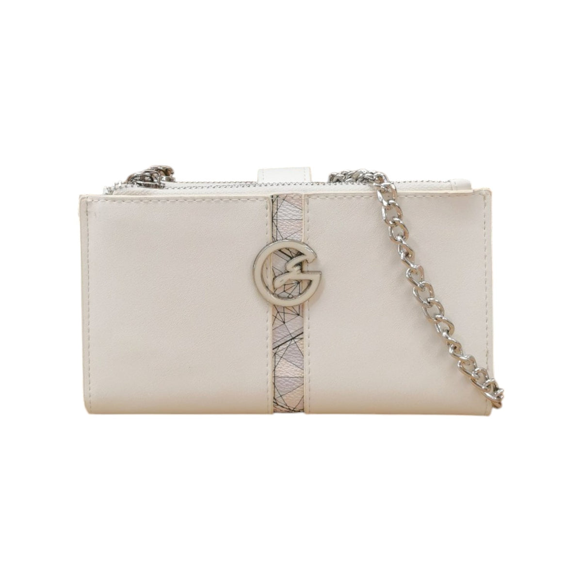 Gattinoni Roma Portafoglio-Pochette Donna con Logo Frontale in Ecopelle Bianco con Catena Argento