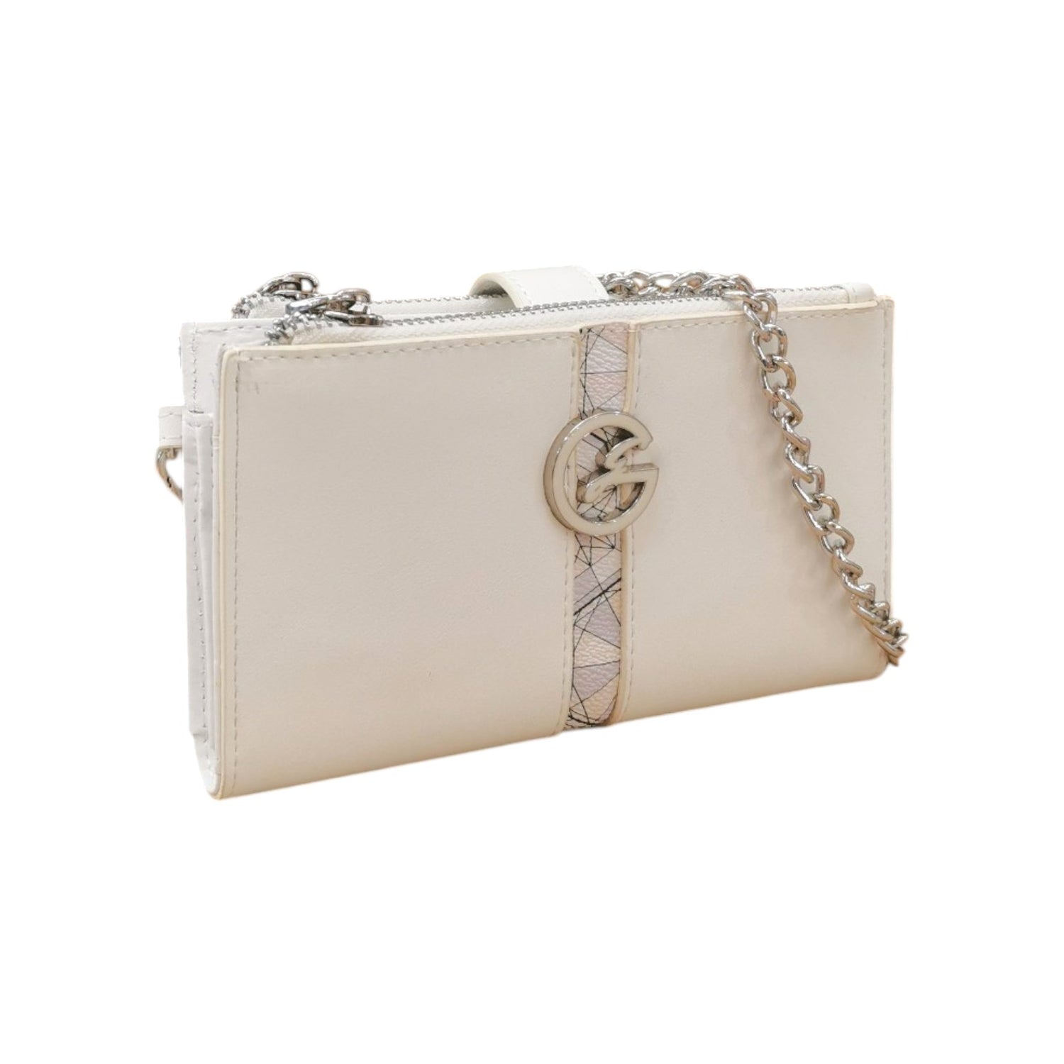 Gattinoni Roma Portafoglio-Pochette Donna con Logo Frontale in Ecopelle Bianco con Catena Argento