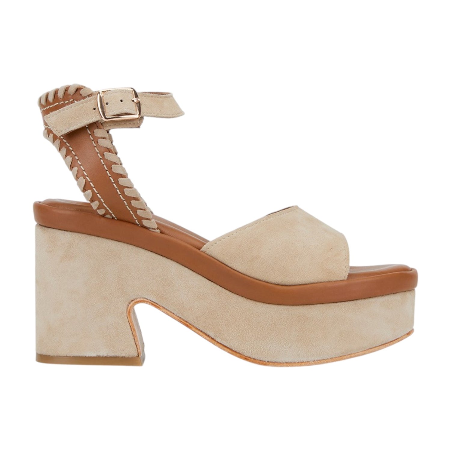 Janet&Janet Sandalo Beige in Camoscio con Plateau t.10 da Donna