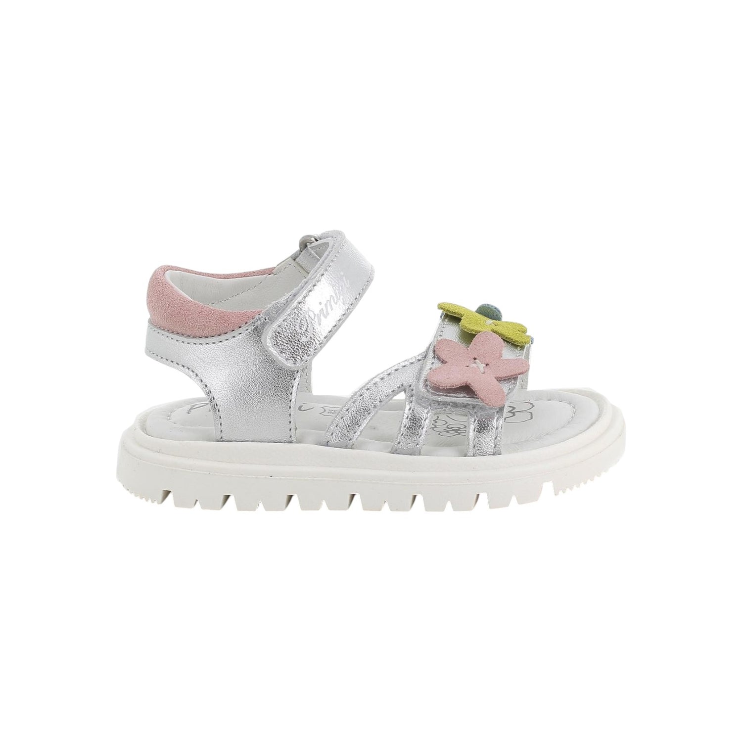 Primigi Sandalo Argento Laminato con Fiorellini da Bambina