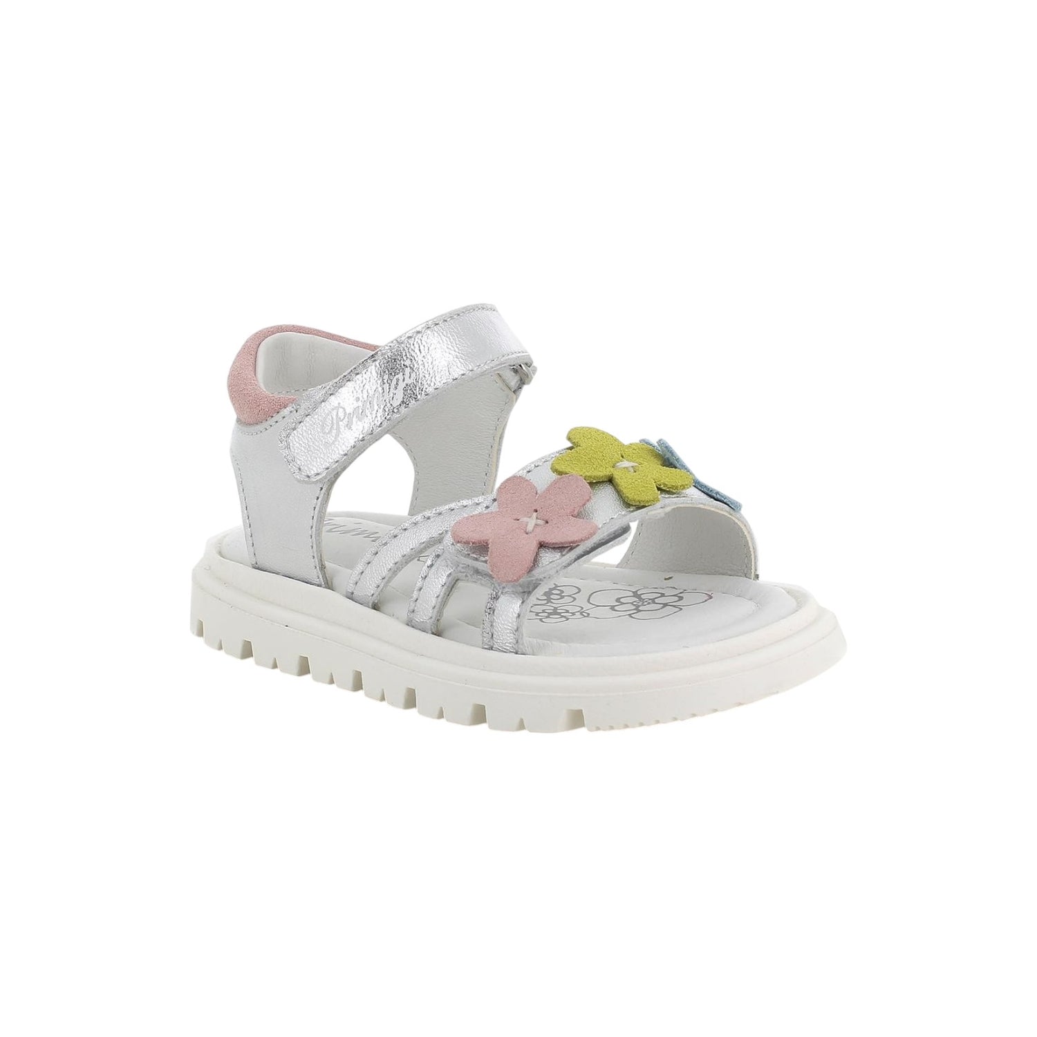 Primigi Sandalo Argento Laminato con Fiorellini da Bambina