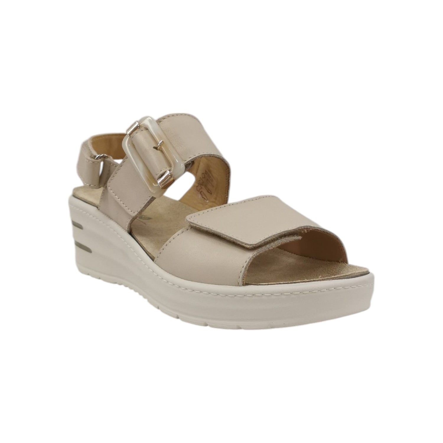 Melluso Sandalo Donna in Pelle Cipria con Triplo Strappo e Zeppa