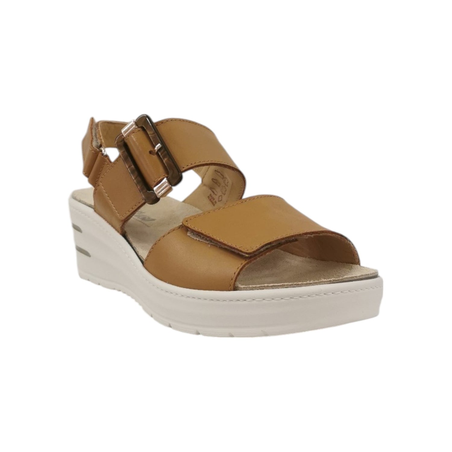 Melluso Sandalo Donna in Pelle Cuoio con Triplo Strappo e Zeppa