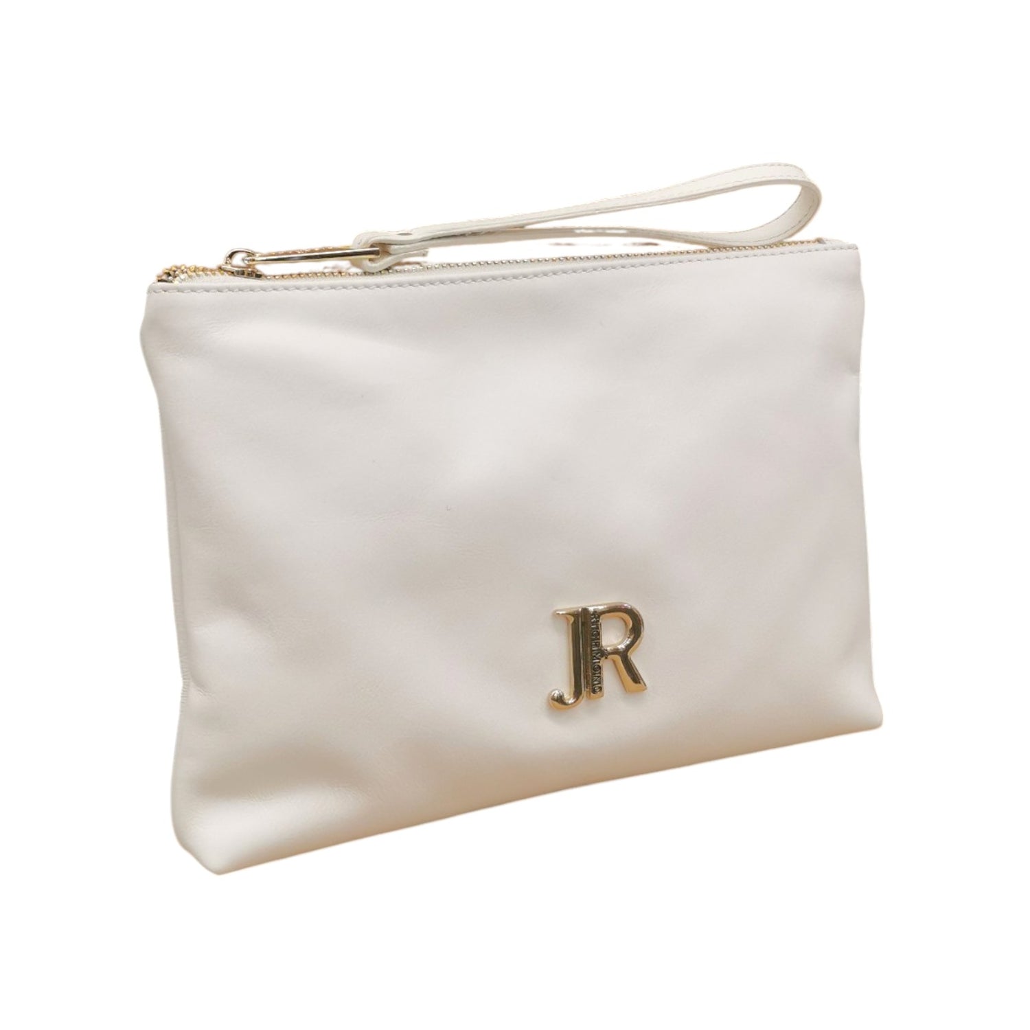 John Richmond Pochette Bianco Oro in Pelle Laminata da Donna