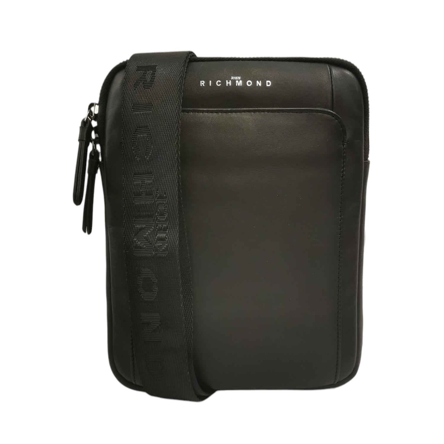 John Richmond Borsello Nero in Pelle con Tracolla Logata da Uomo