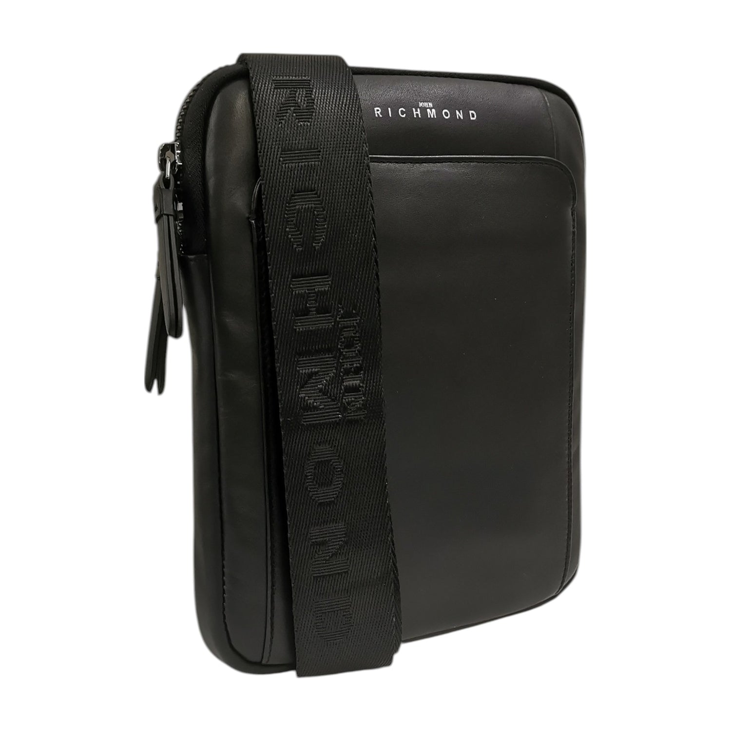 John Richmond Borsello Nero in Pelle con Tracolla Logata da Uomo