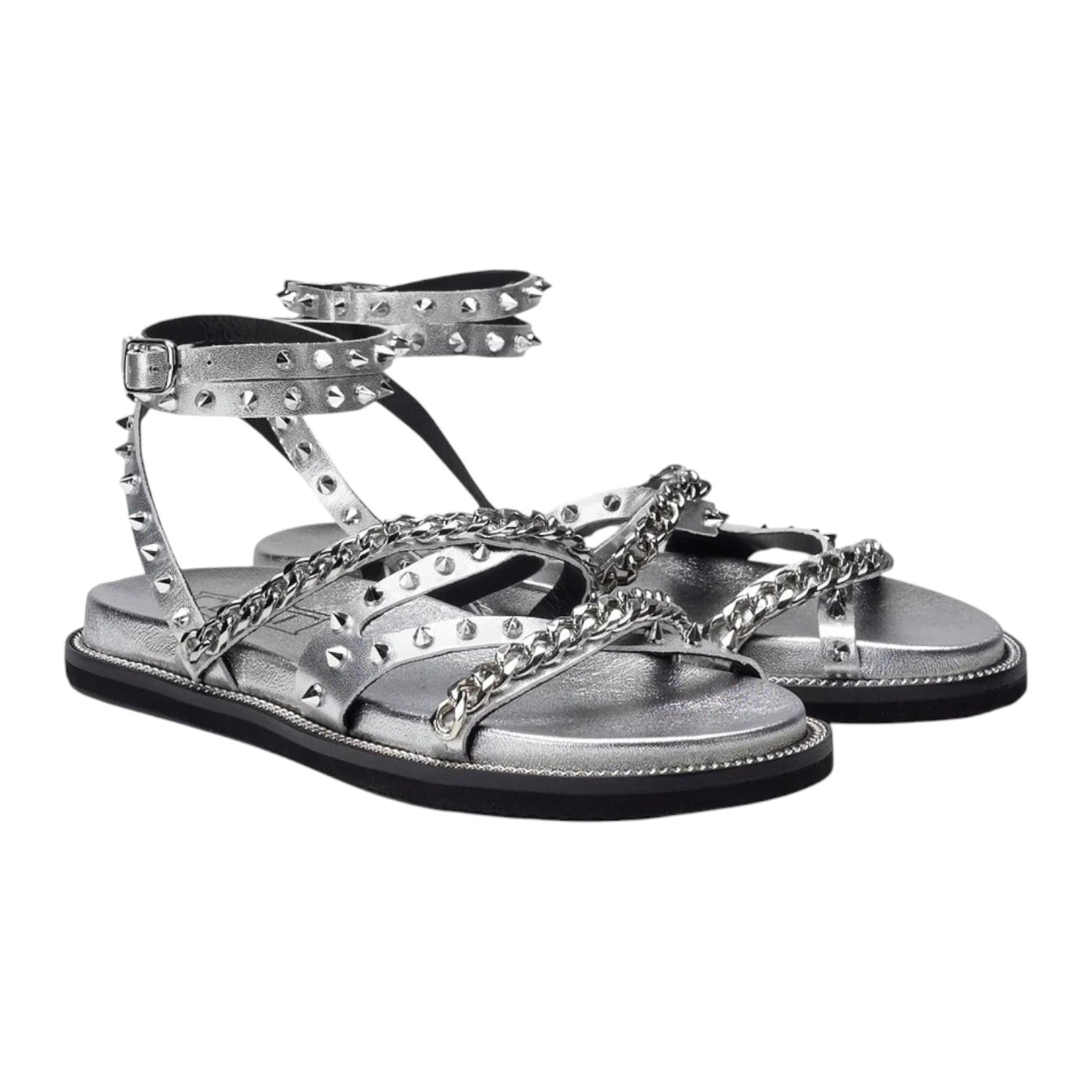 Cult Sandalo Basso Argento con Borchie e Catenelle da Donna