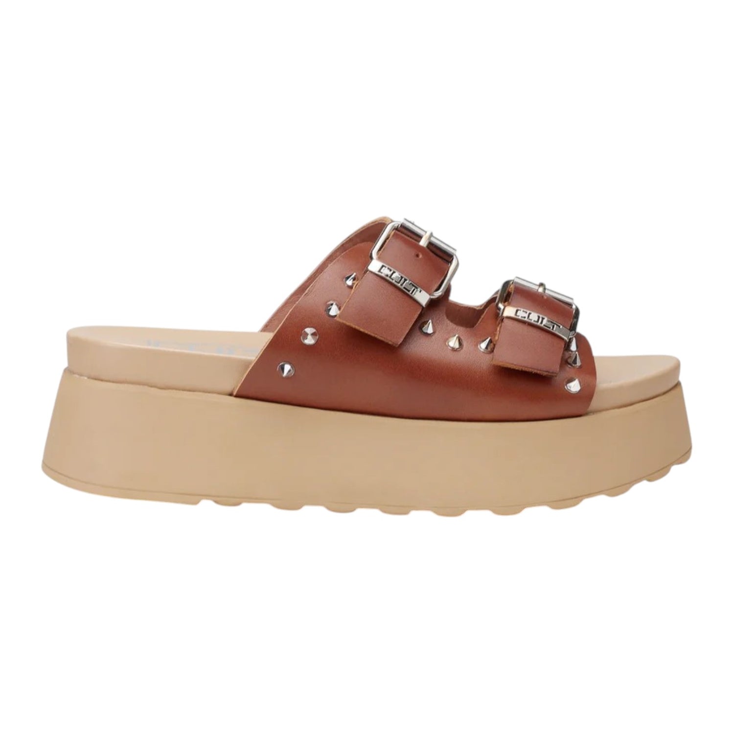 Cult Ciabatta Platform Cuoio con Borchie da Donna