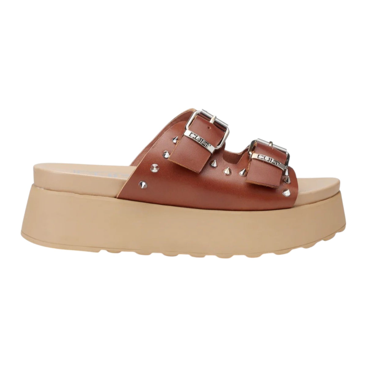Cult Ciabatta Platform Cuoio con Borchie da Donna