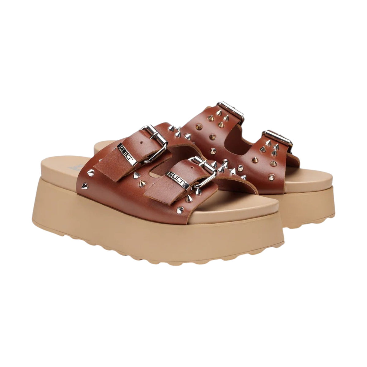 Cult Ciabatta Platform Cuoio con Borchie da Donna