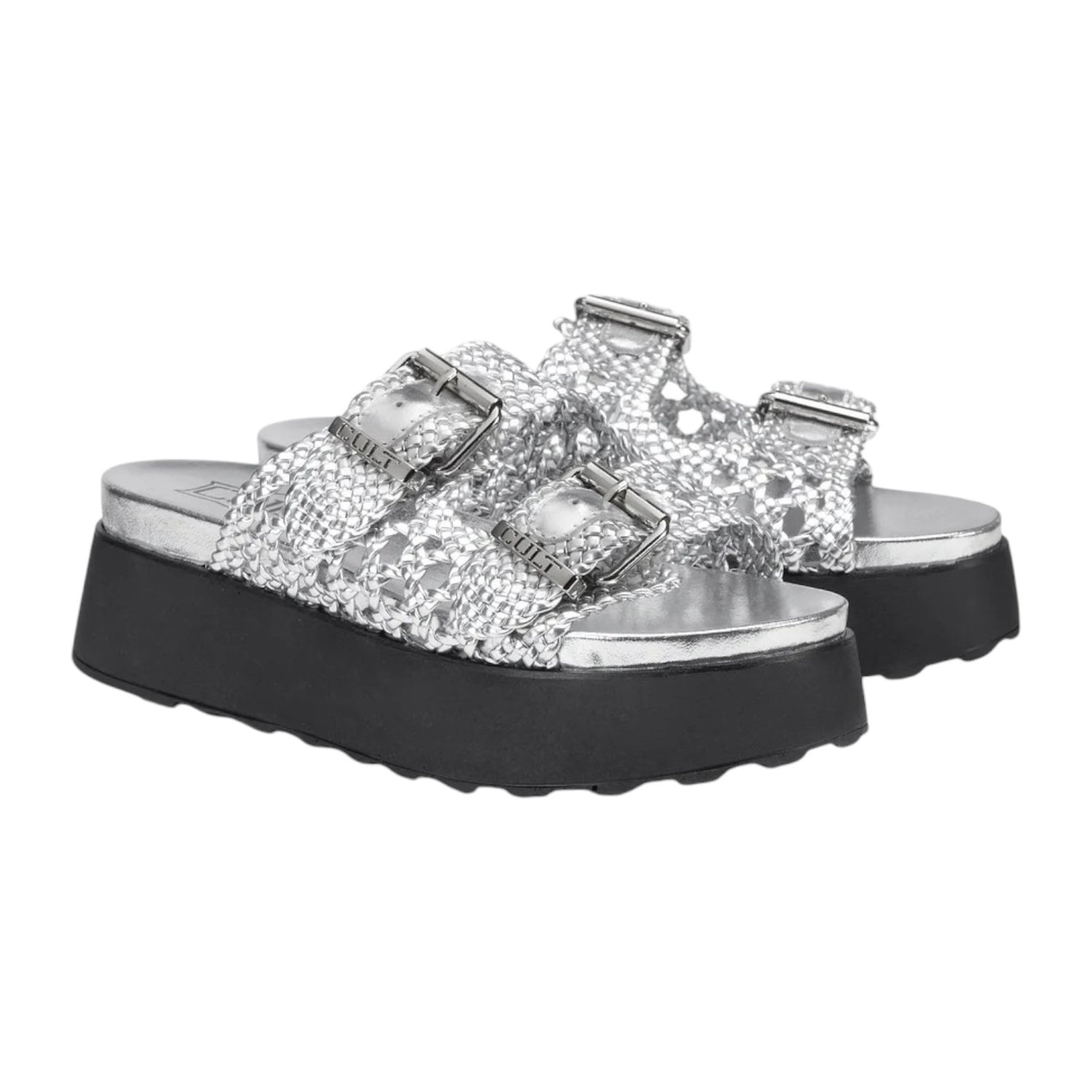 Cult Ciabatta Platform Traforata Argento con Fibbie da Donna