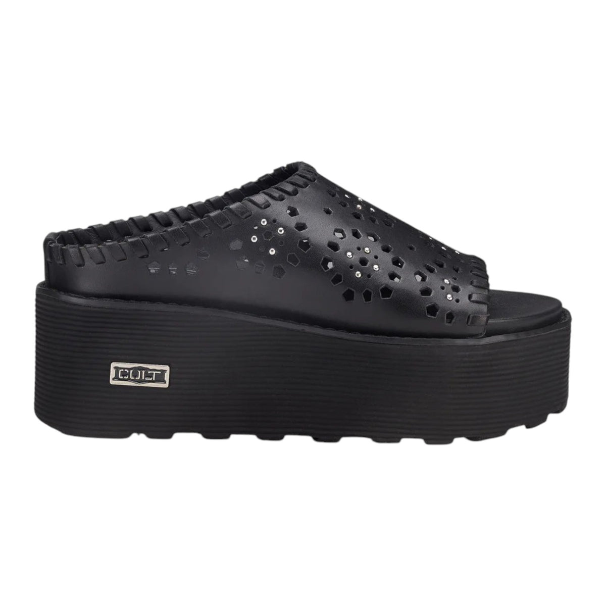 Cult Ciabatta Traforata Platform Nera con Borchiette da Donna