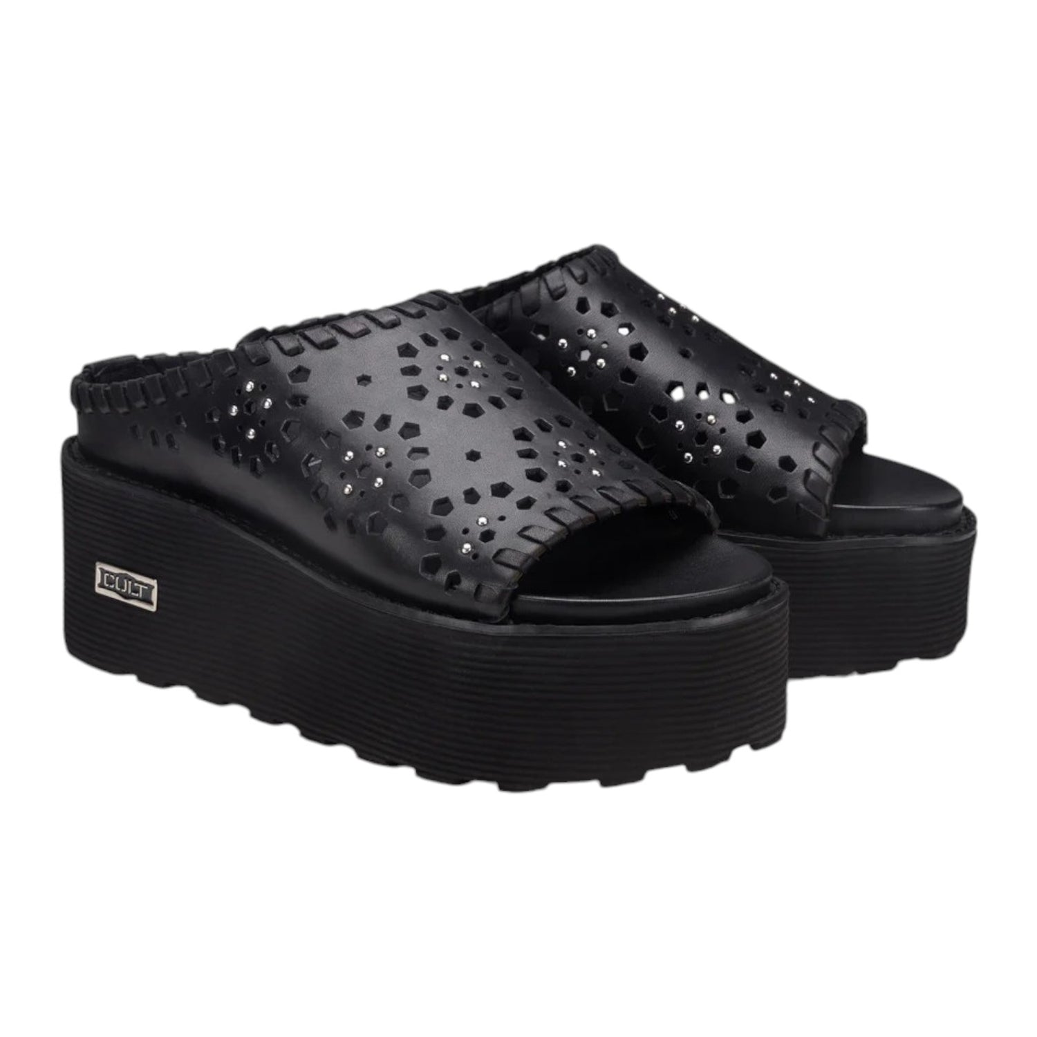 Cult Ciabatta Traforata Platform Nera con Borchiette da Donna