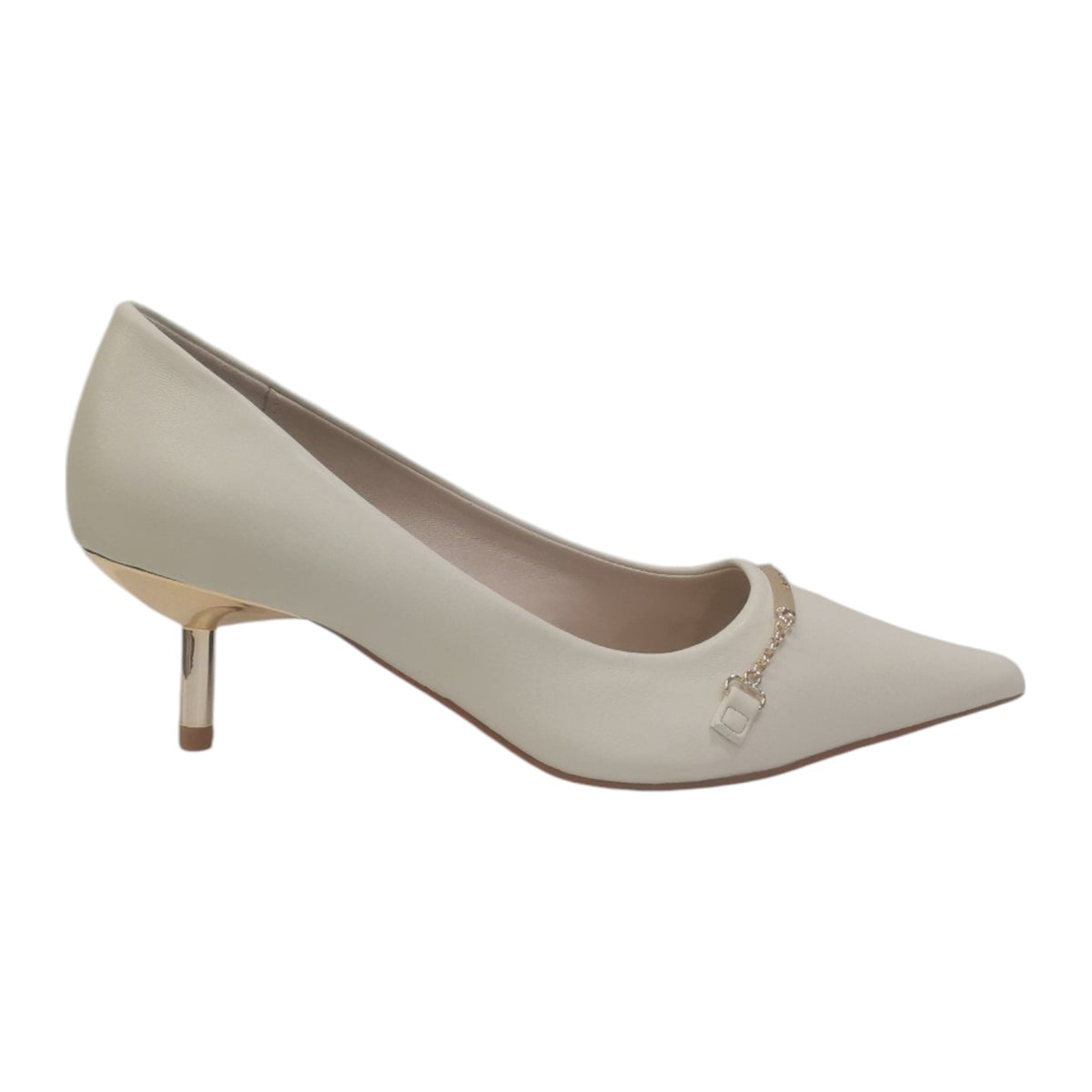 Gattinoni Dècollettè Donna in Ecopelle Avorio e Tacco a Spillo 60mm con Accessorio Oro Frontale