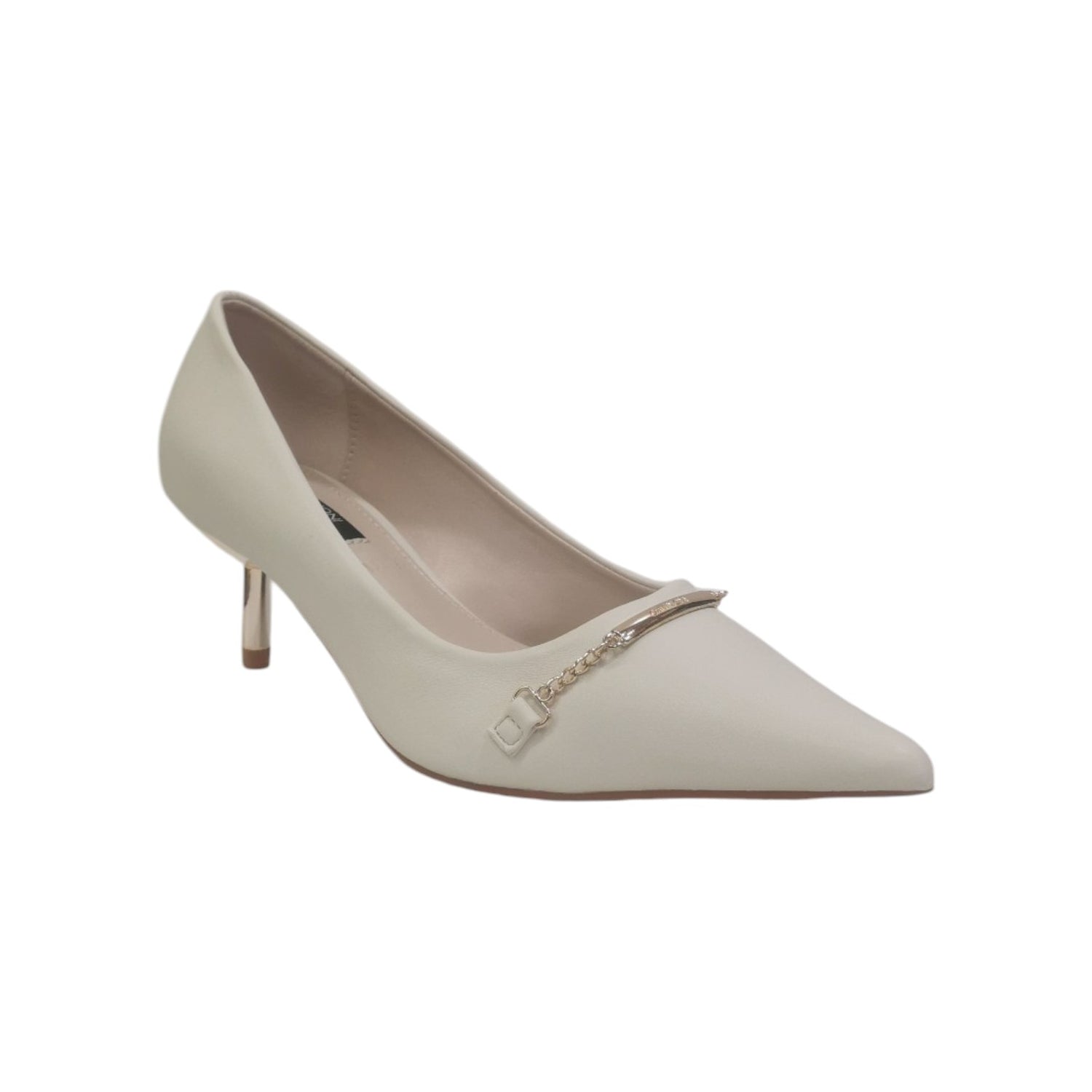 Gattinoni Dècollettè Donna in Ecopelle Avorio e Tacco a Spillo 60mm con Accessorio Oro Frontale