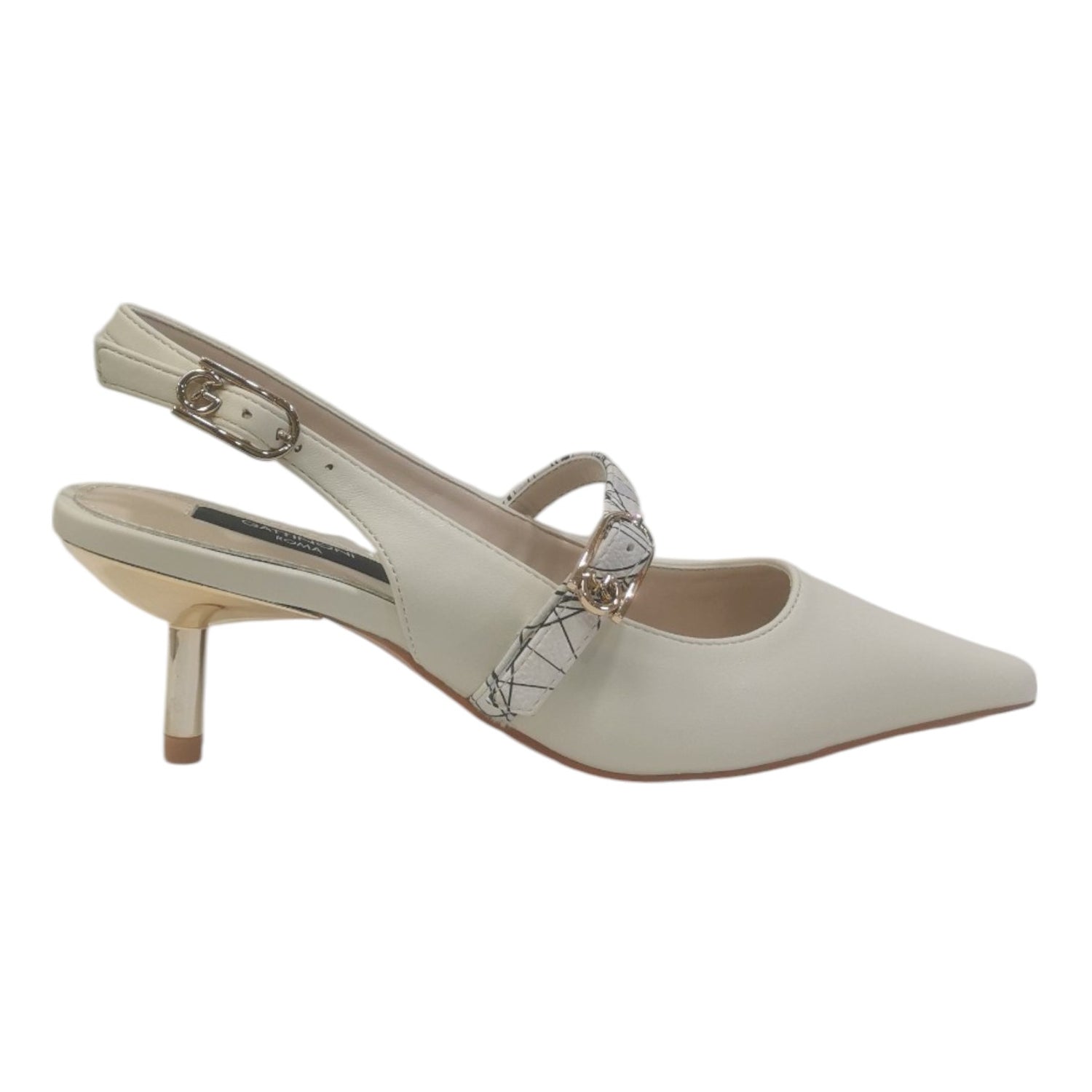 Gattinoni Slingback Donna Avorio con Cinturino con Stampa Teodosia e Tacco a Spillo 60mm