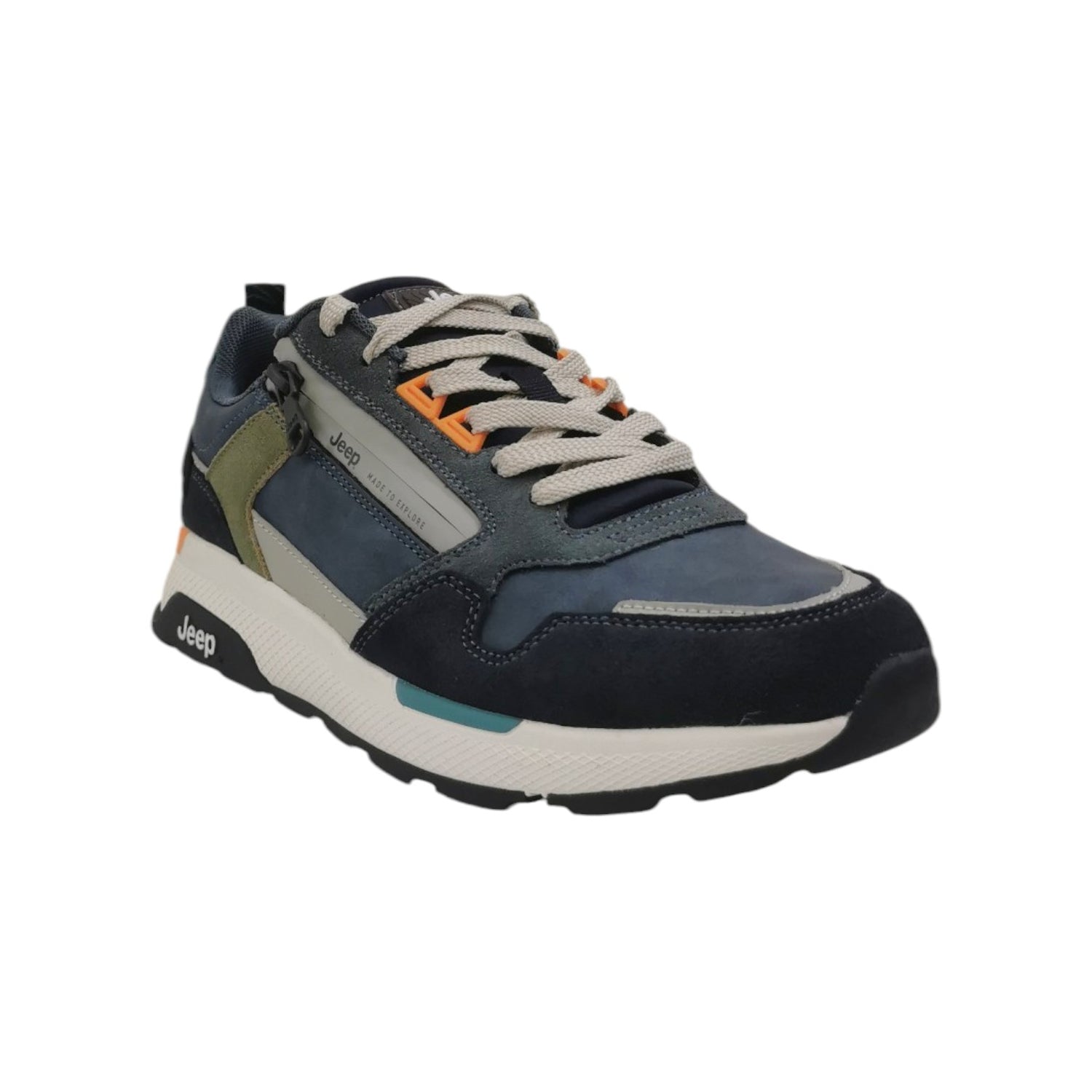 Jeep Sneakers Uomo in Camoscio e Ecopelle Blu con Zip Laterale