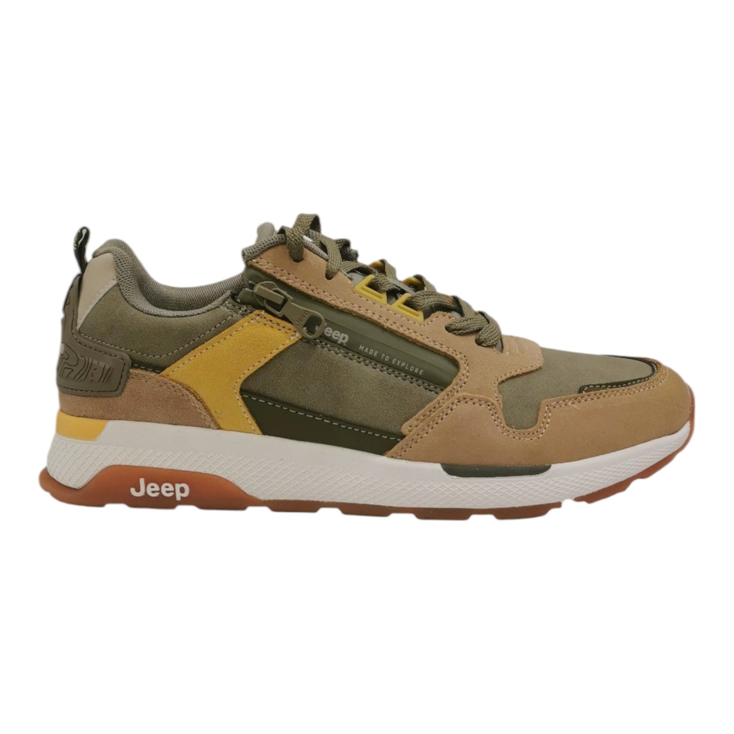 Jeep Sneakers Uomo in Camoscio e Ecopelle Salvia con Zip Laterale