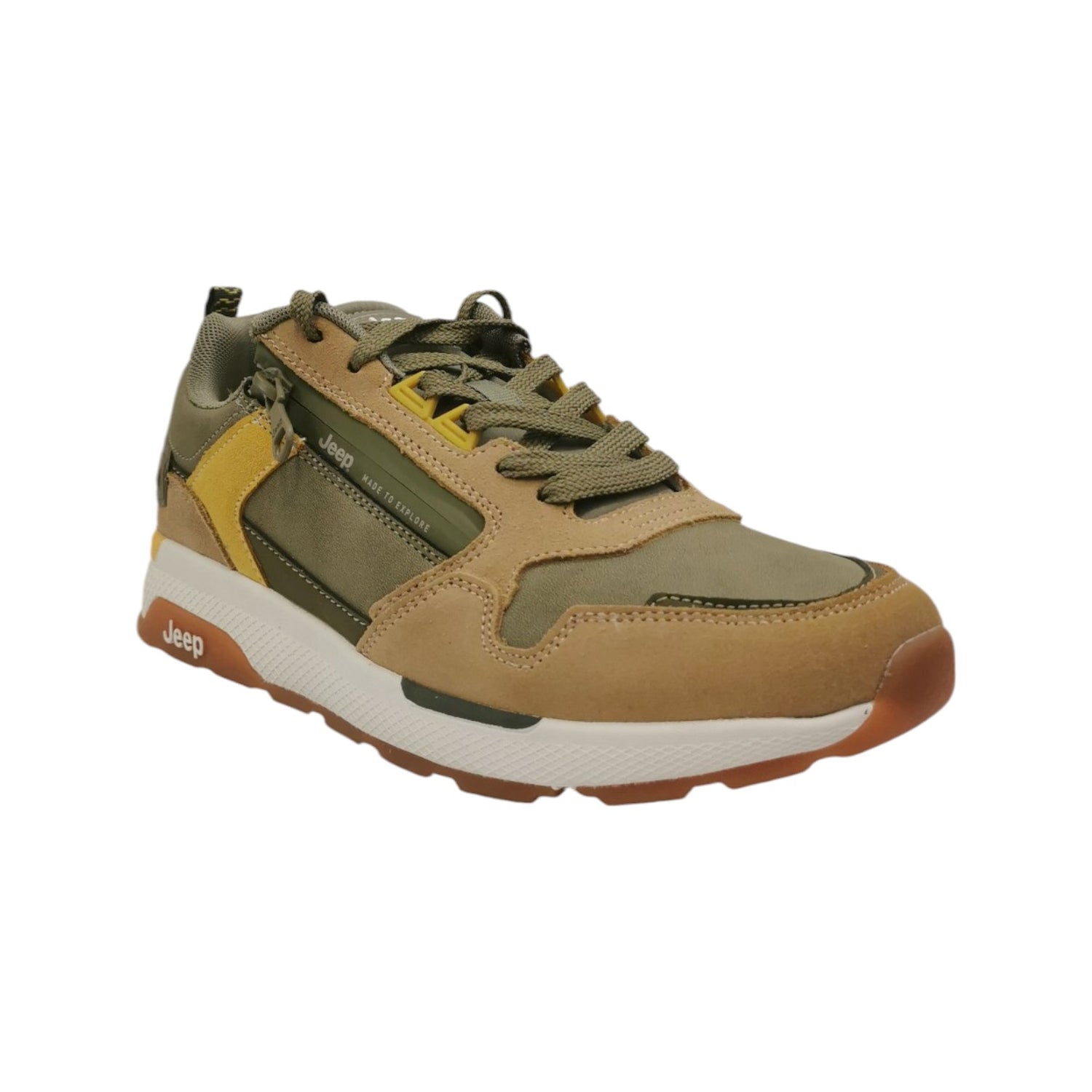 Jeep Sneakers Uomo in Camoscio e Ecopelle Salvia con Zip Laterale