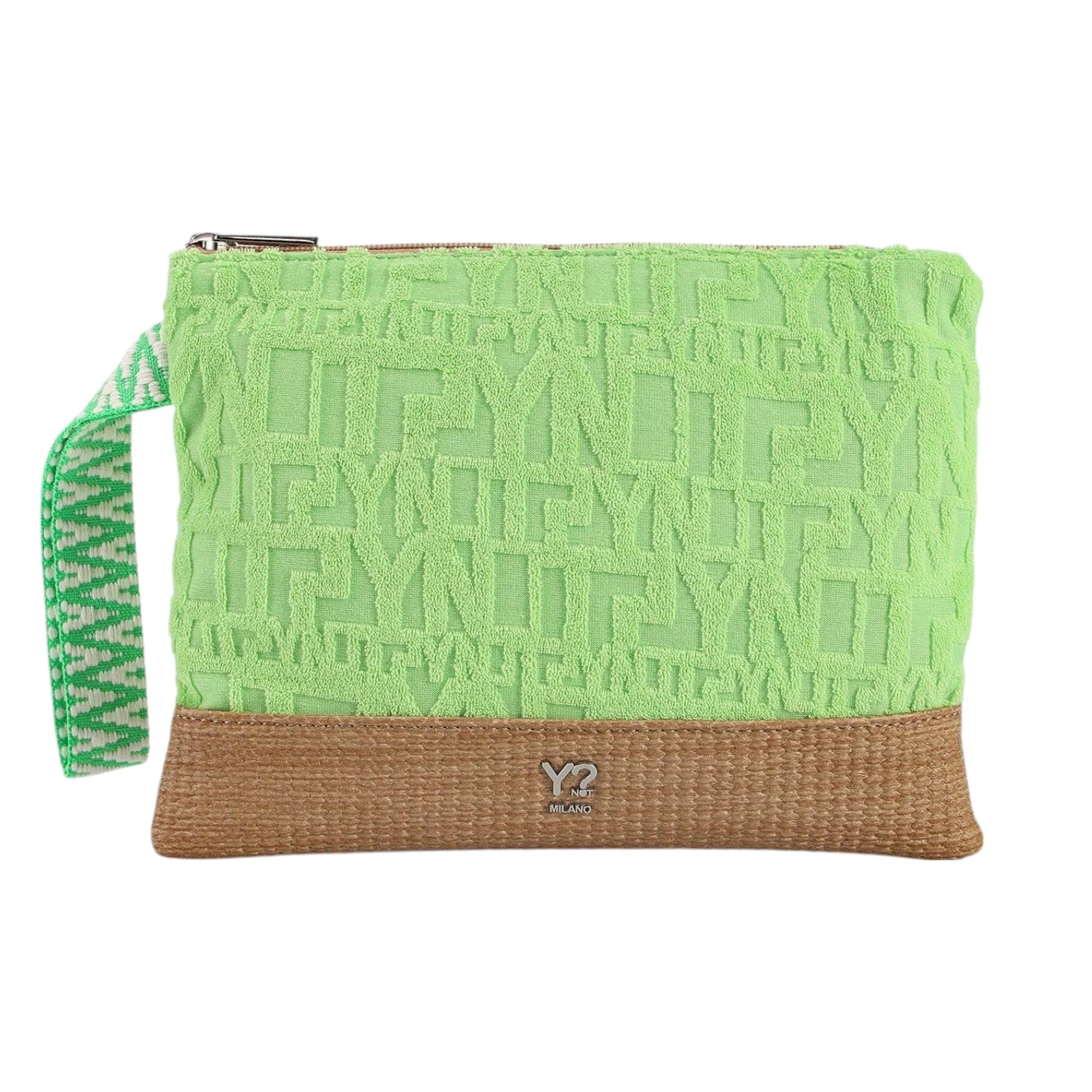 Ynot? Borsa Clutch Mare Donna in Tessuto Logato Lime con Polsino