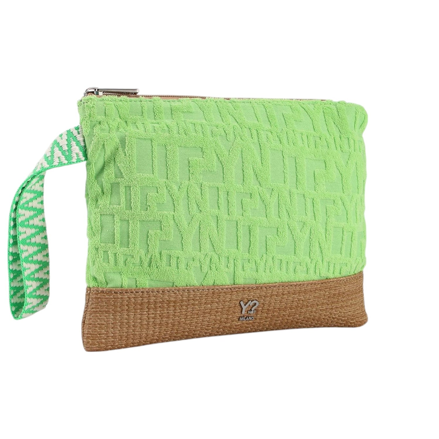 Ynot? Borsa Clutch Mare Donna in Tessuto Logato Lime con Polsino