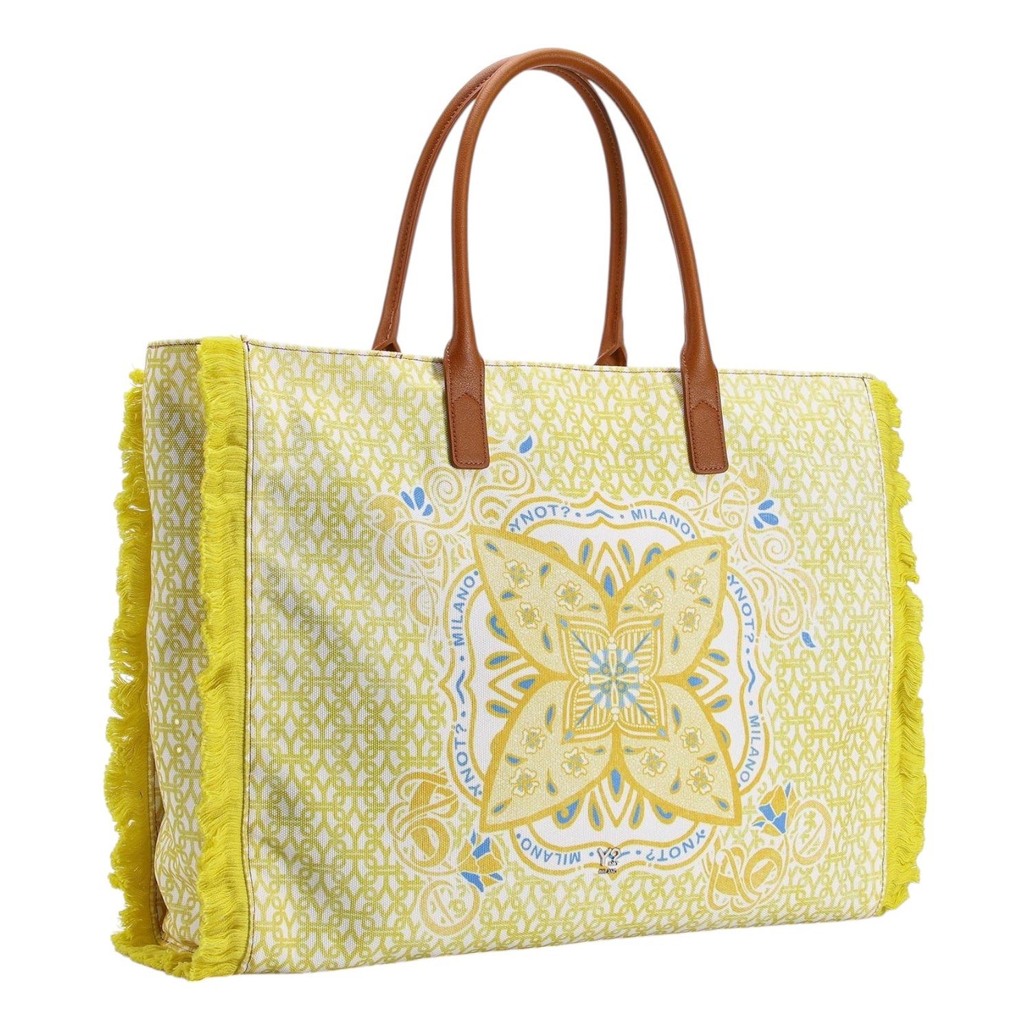 Ynot? Borsa Shopping Mare Samoa Donna in Tessuto Limone con Tracolla