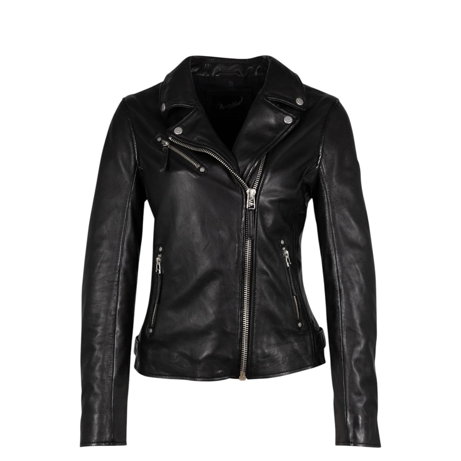 Mauritius Giubbotto Biker Nero in Pelle con Cerniera Asimmetrica da Donna