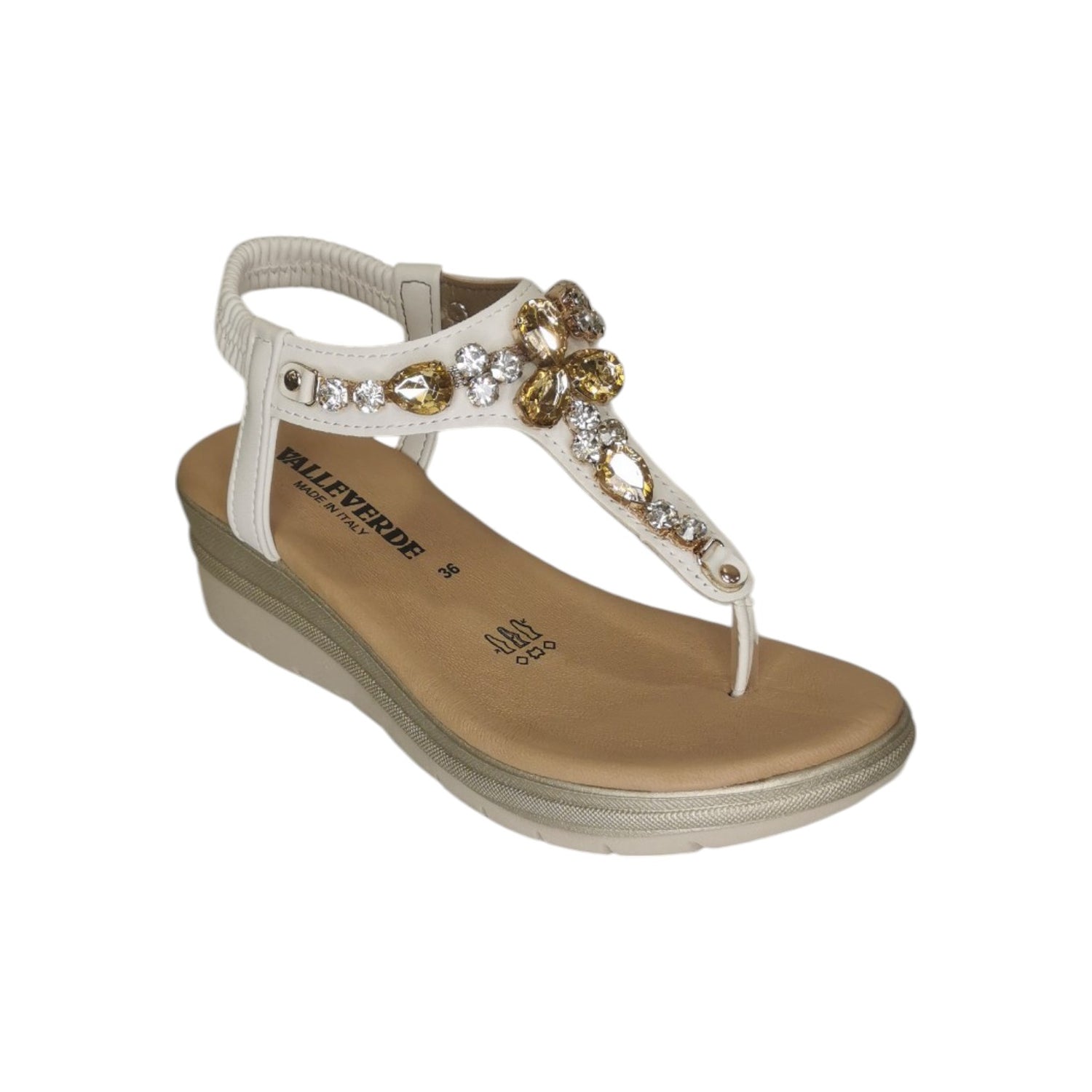 Valleverde Infradito Bianco Gioiello con Zeppa da Donna