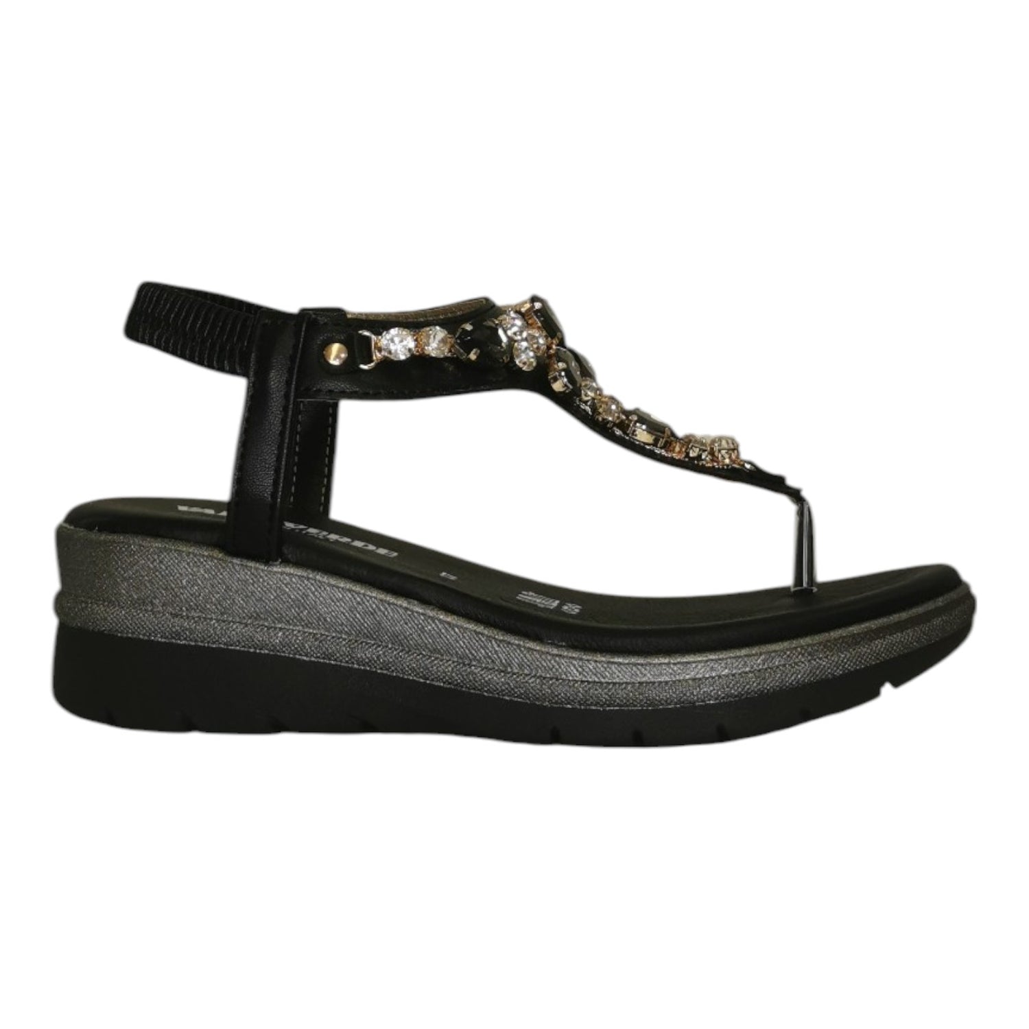 Valleverde Infradito Nero Gioiello con Zeppa da Donna