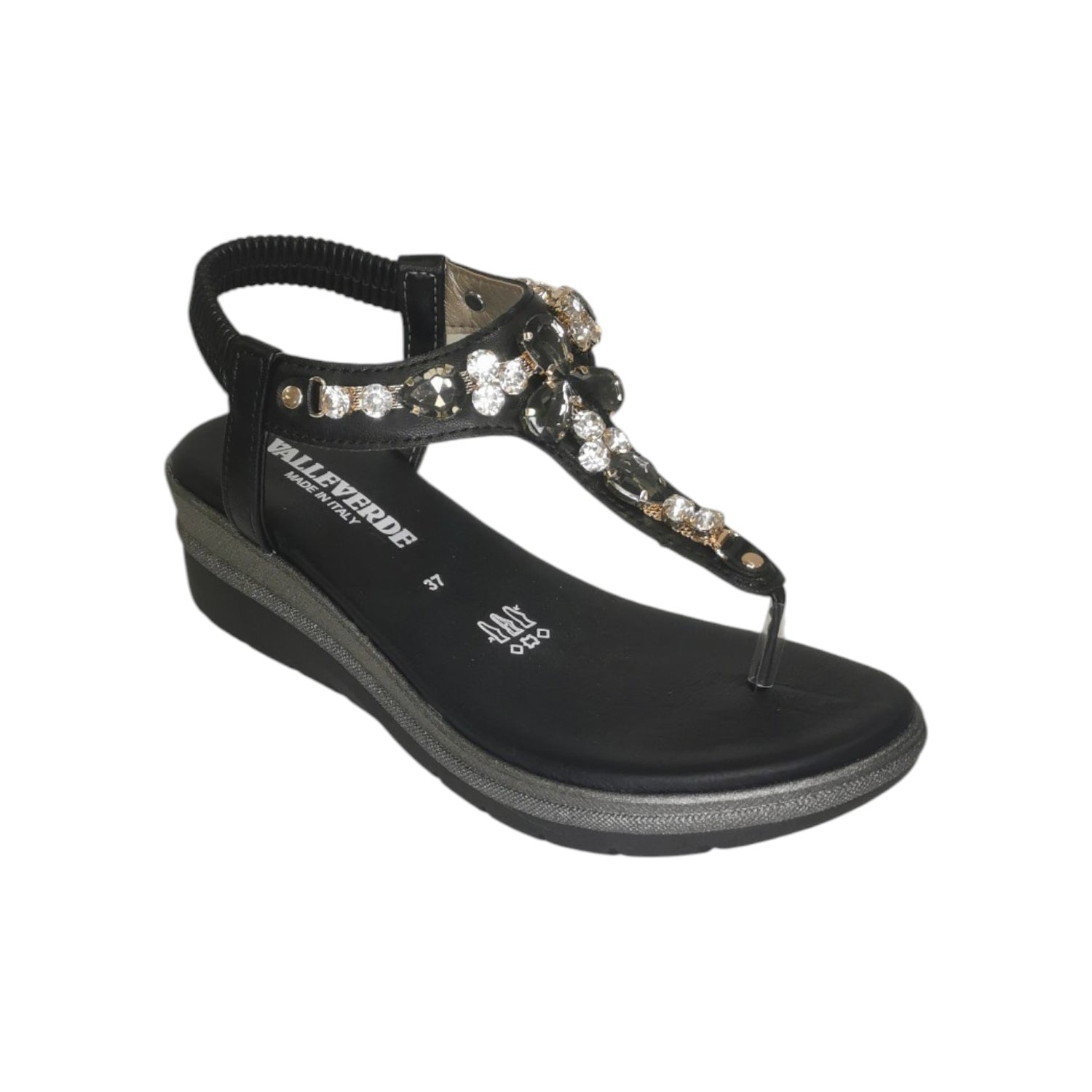 Valleverde Infradito Nero Gioiello con Zeppa da Donna