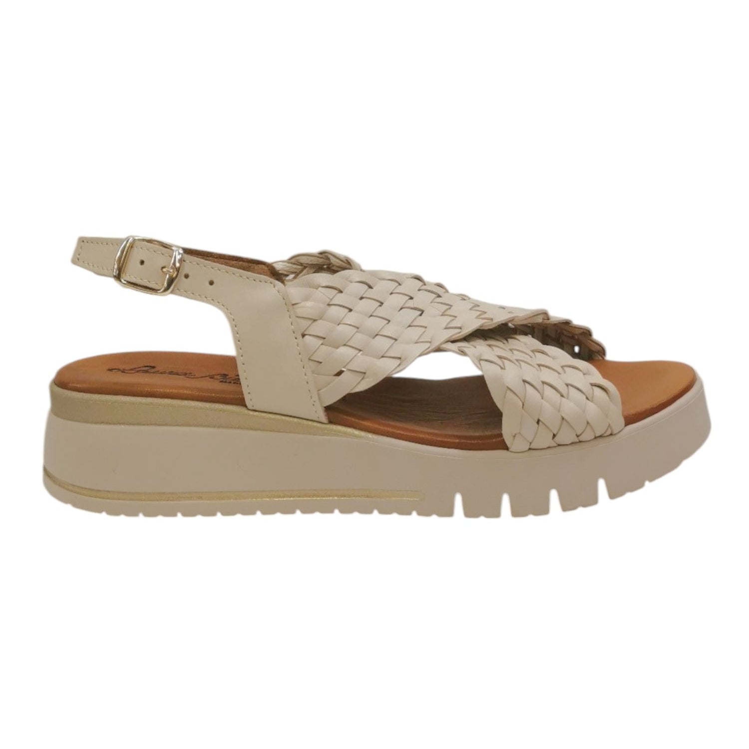 Laura Bizzarri Sandalo Beige Intrecciato con Zeppa da Donna
