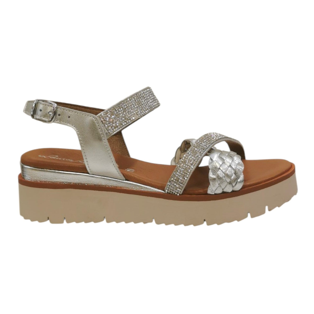 Laura Bizzarri Sandalo Argento con Strass e Zeppa da Donna