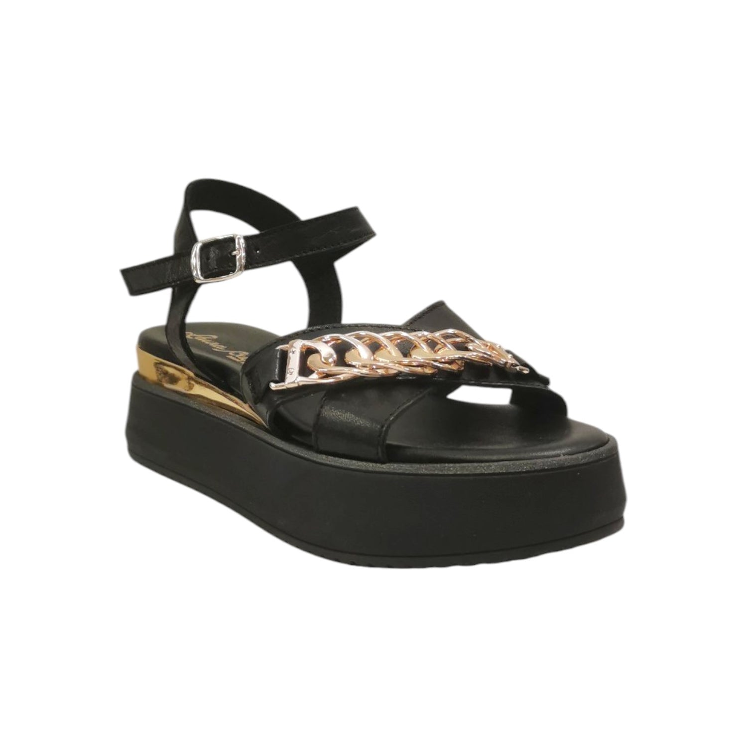 Laura Bizzarri Sandalo Nero con Zeppa e Catena da Donna
