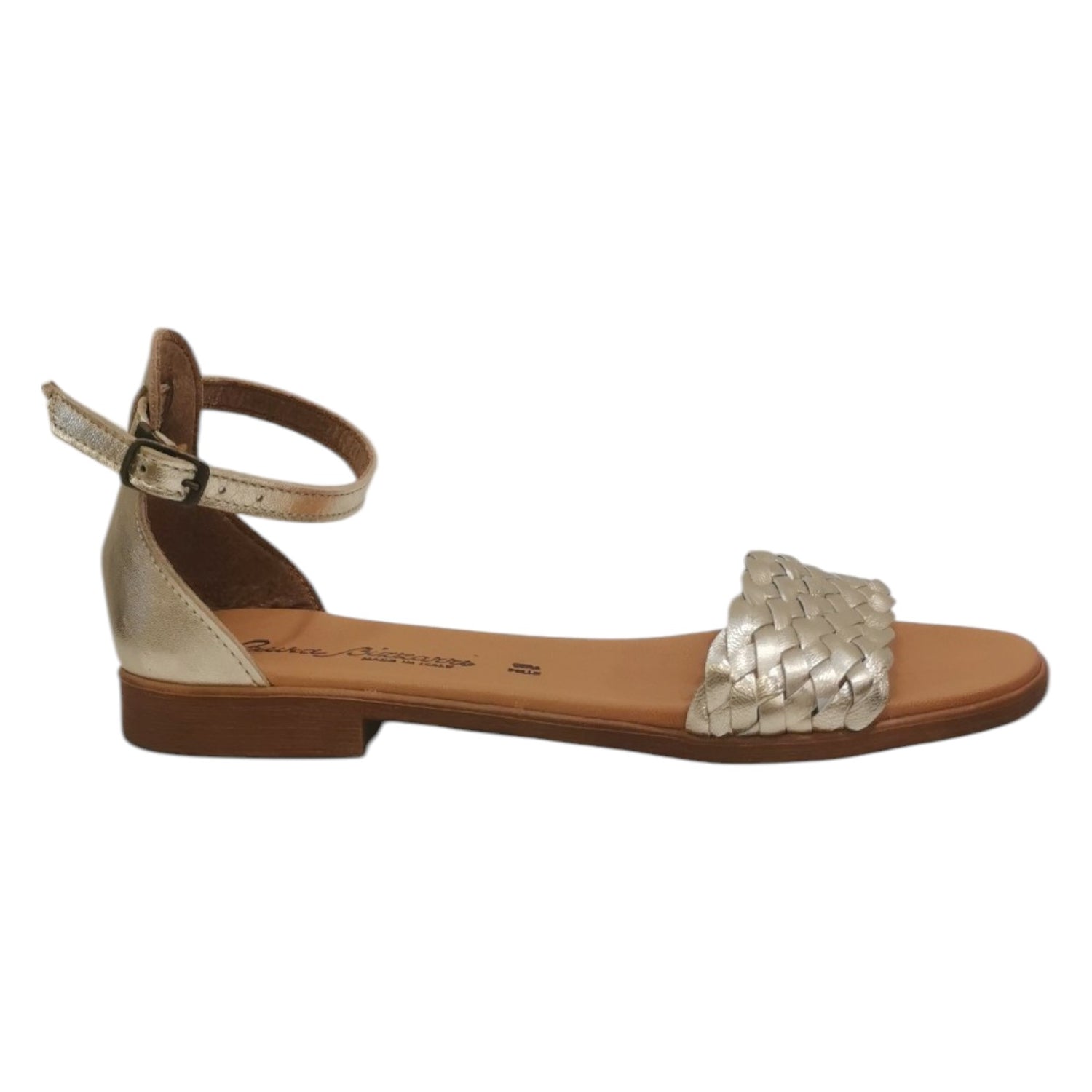 Laura Bizzarri Sandalo Basso Platino con Fascia Intrecciata Sul Davanti da Donna