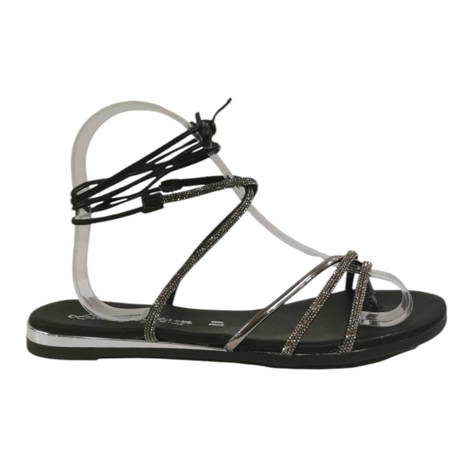 Laura Bizzarri Infradito Nero alla Schiava con Strass da Donna