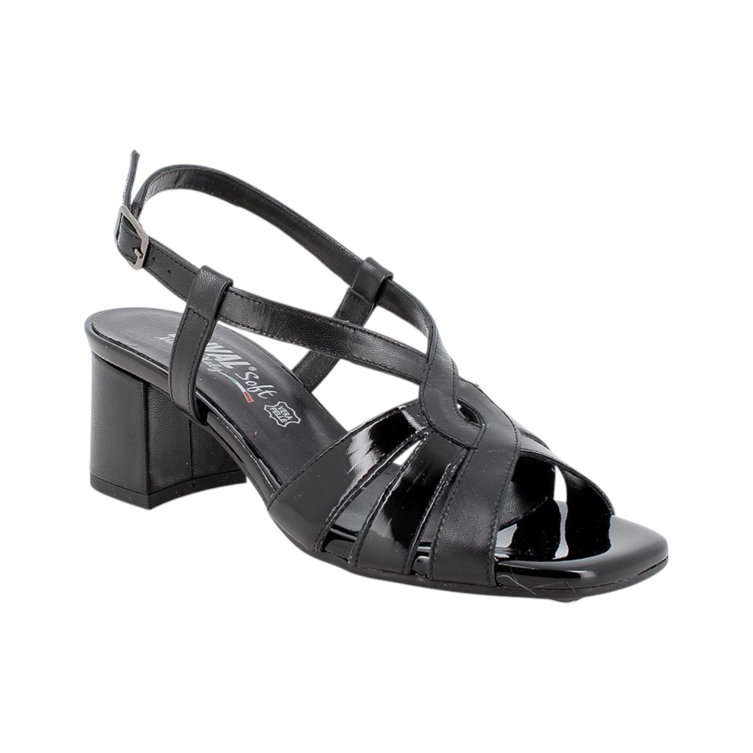 Enval Soft Sandalo Nero in Pelle e Vernice t.7 da Donna