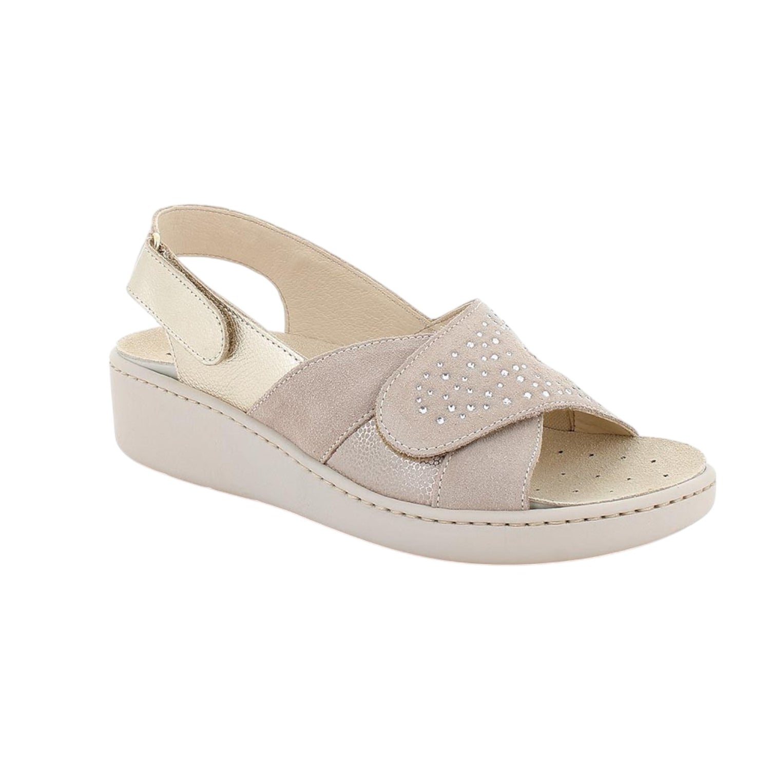 Enval Soft Sandalo Beige in Camoscio e Strass da Donna