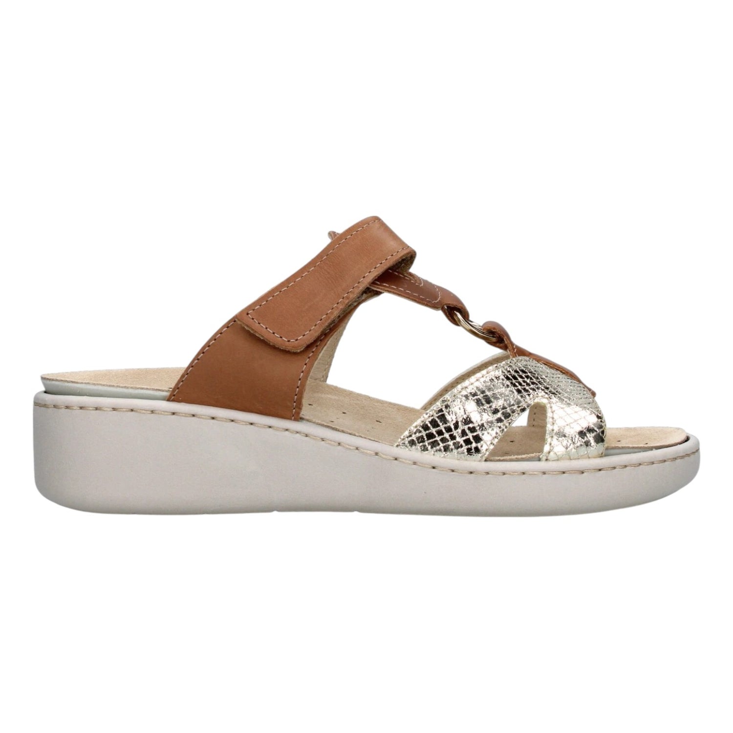 Enval Soft Ciabatta Cuoio con Inserti Dorati da Donna