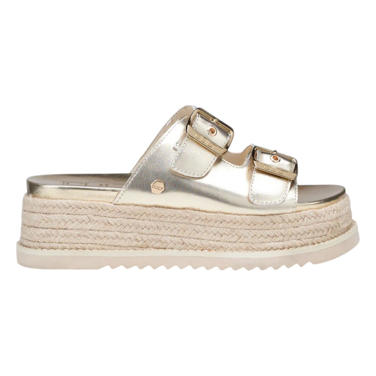 Cult Ciabatta Platino Platform in Raffia da Donna
