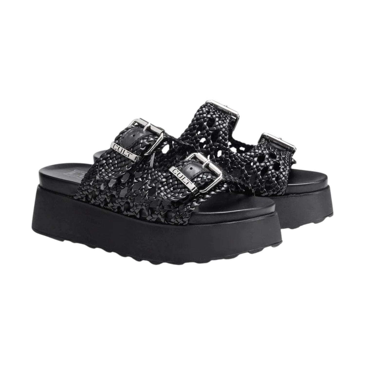 Cult Scalzato nero Platform in Pelle Intrecciata da Donna