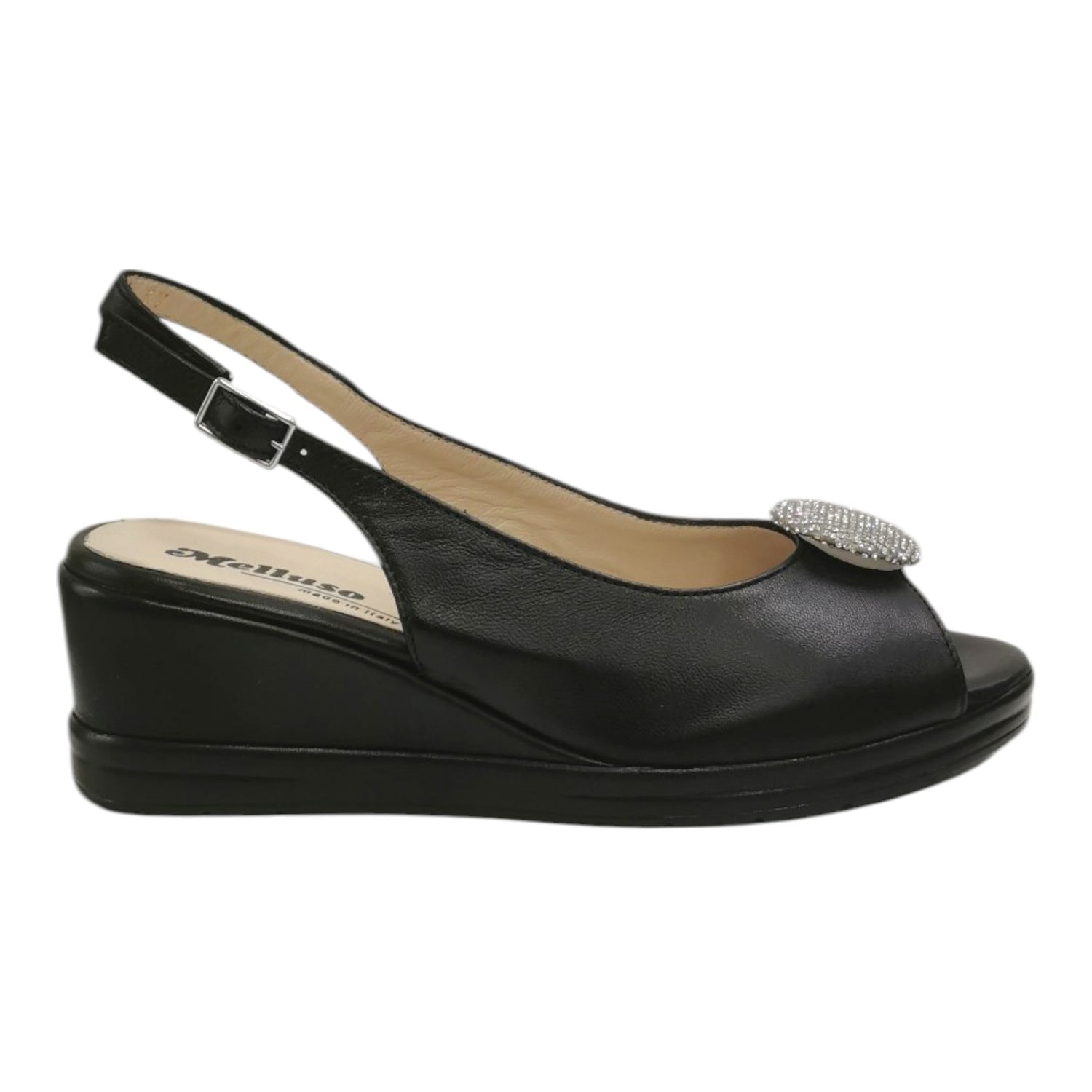 Melluso Sandalo Donna in Pelle Nera con Accessorio Gioiello