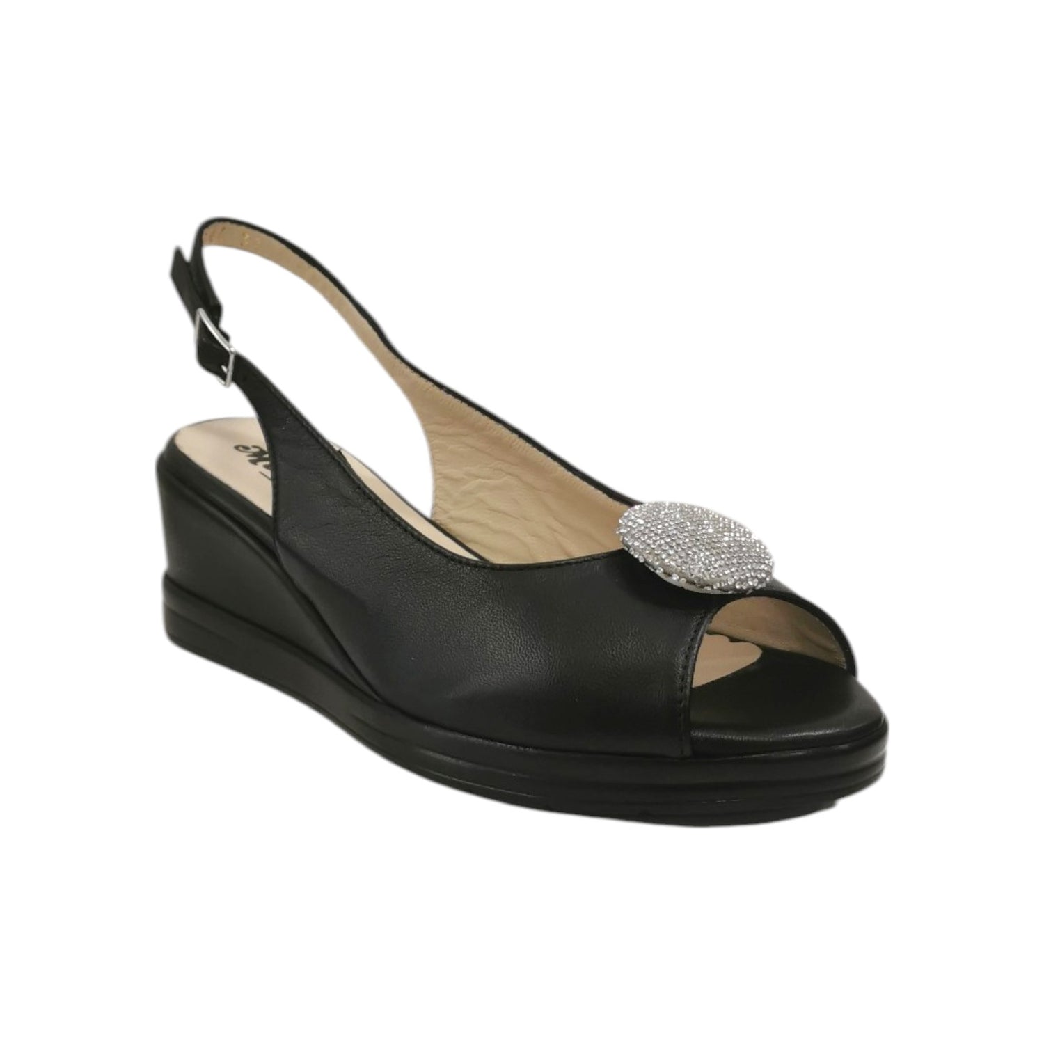 Melluso Sandalo Donna in Pelle Nera con Accessorio Gioiello
