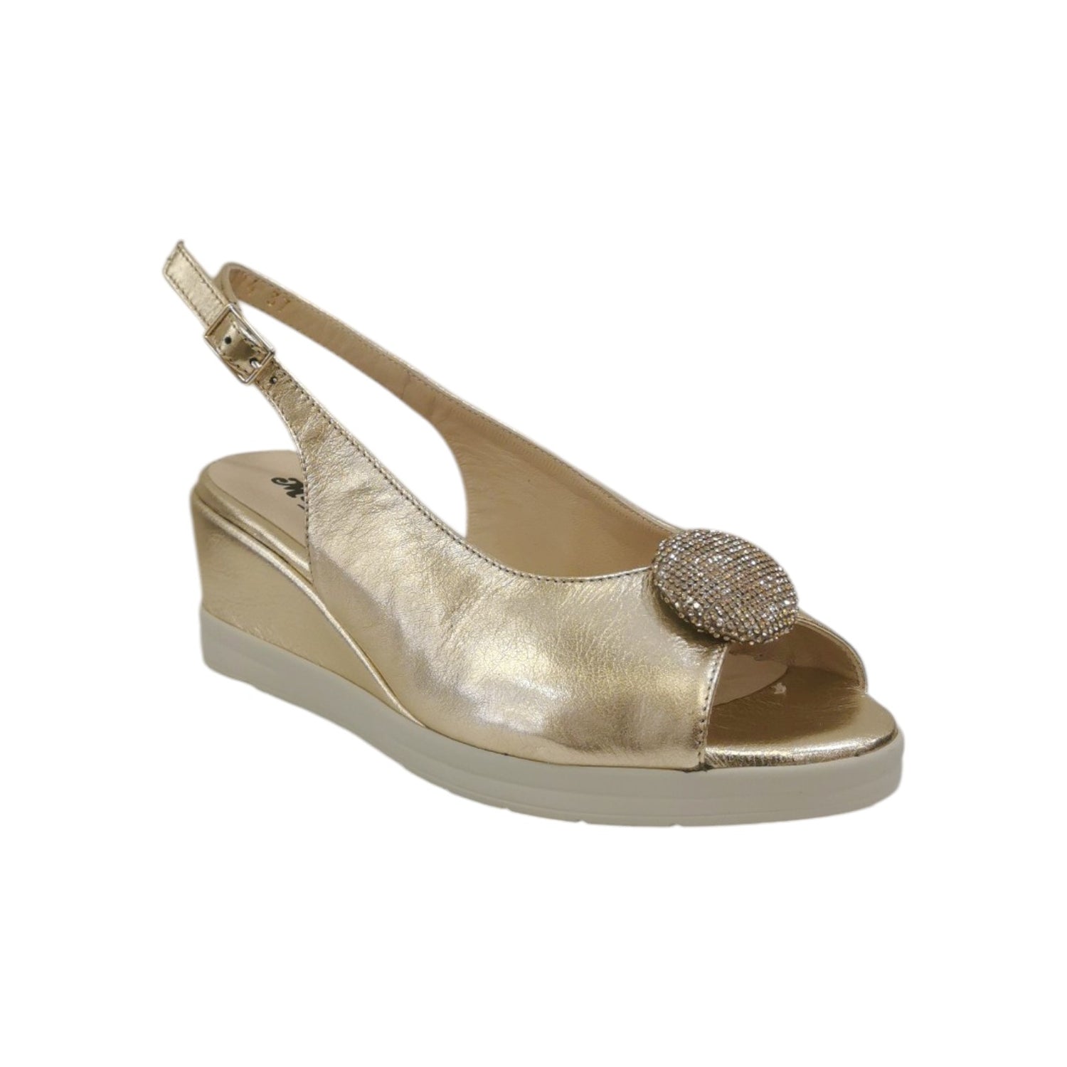 Melluso Sandalo Donna in Pelle Oro Laminato con Accessorio Gioiello