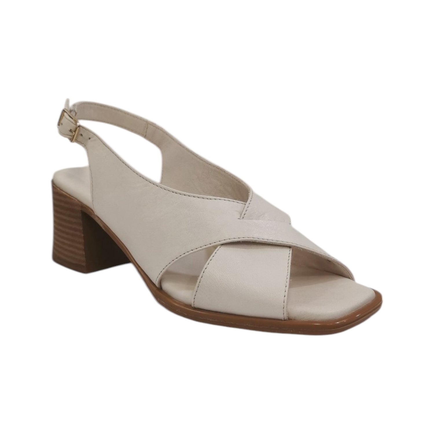 Melluso Sandalo Donna in Pelle Crema con Tacco Largo 65mm