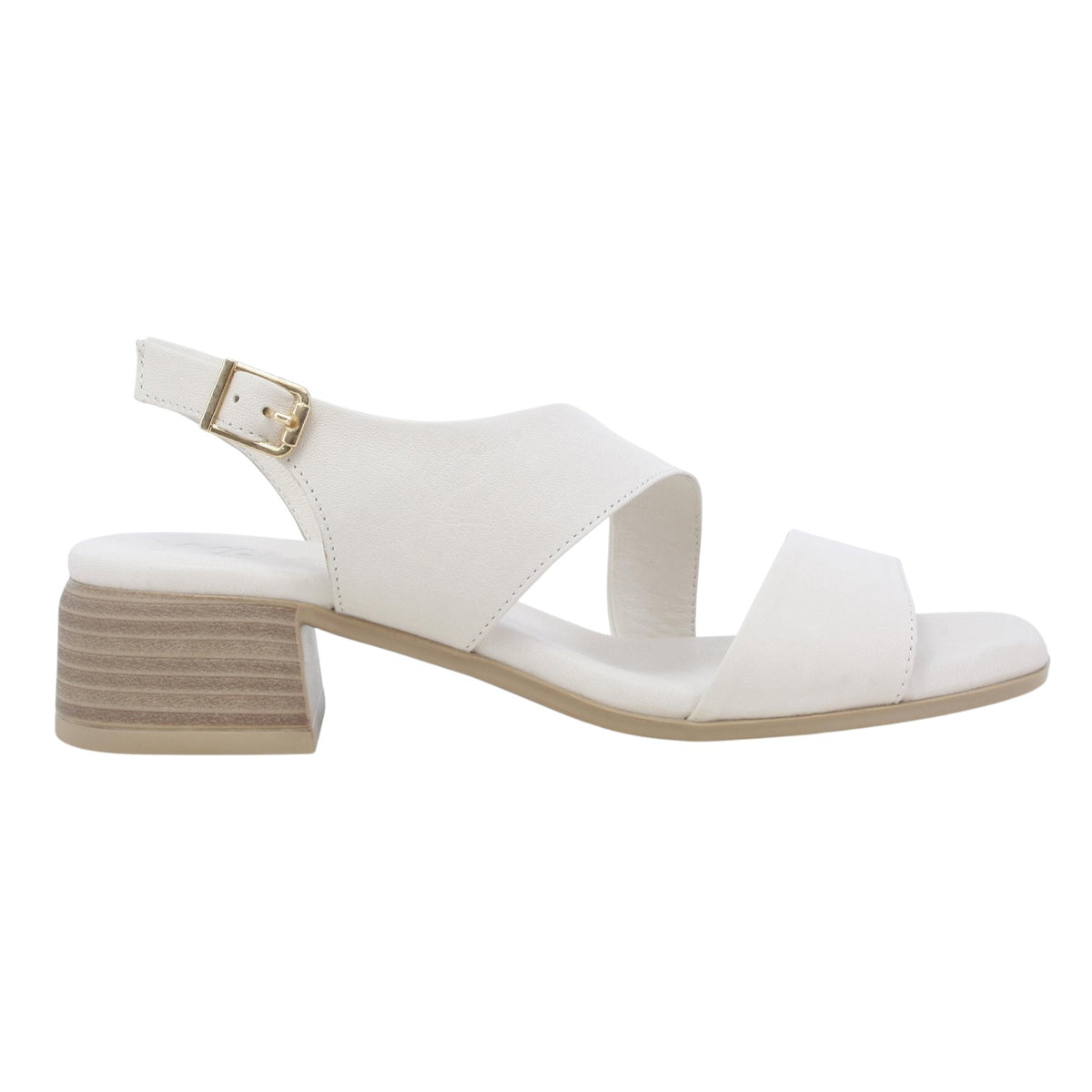 Melluso Sandalo Donna in Pelle Crema con Tacco Basso 40mm Effetto Legno